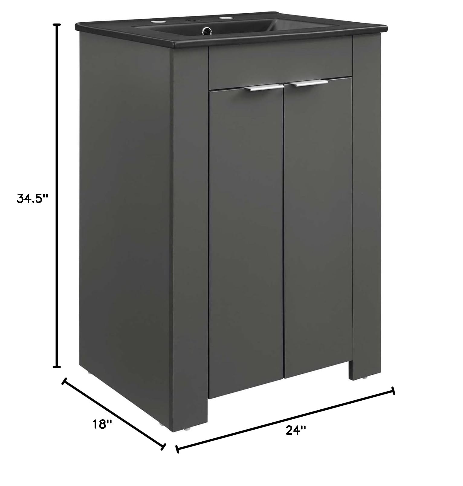 Modway Maybelle 24-Inch Bathroom Vanity with Sink in Gray Black - Modern Space-Saving Design for Small Bathrooms & Powder Rooms