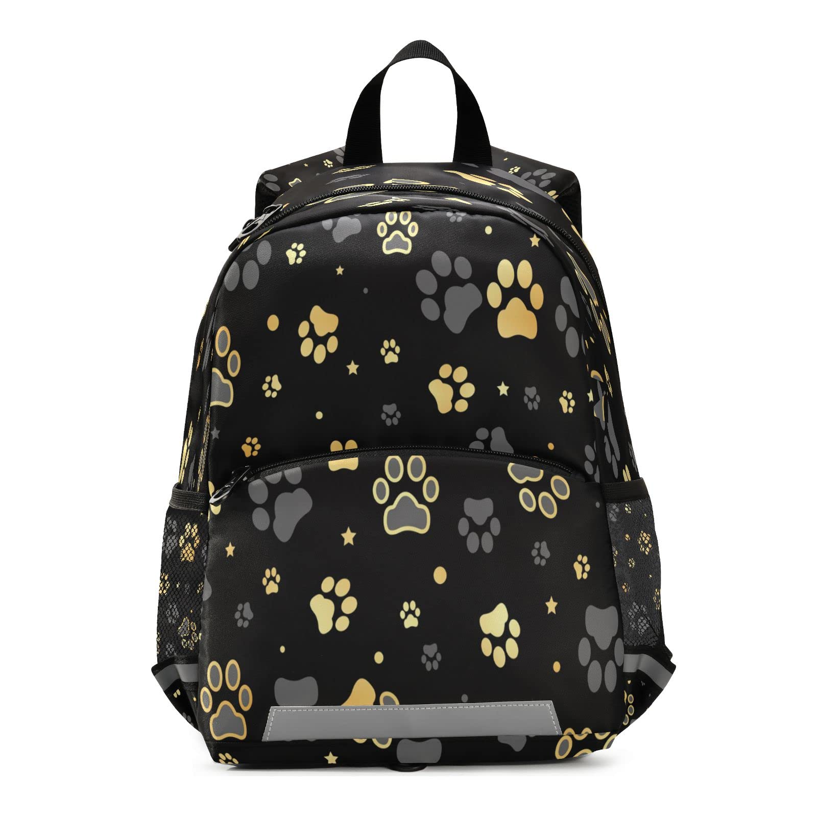Kcldeci Gold Dog Paw Print & Star Kids Backpack with Safety Leash - Anti-Lost Toddler Backpack for Boys & Girls | Perfect for Preschool, Daycare & Travel