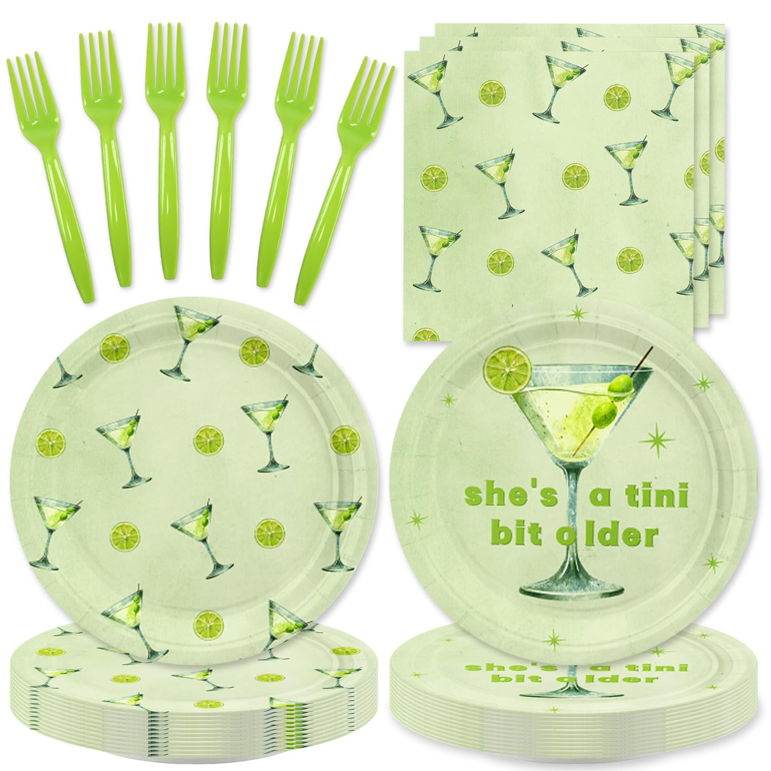 48-Piece Martini Party Supplies Set - Paper Plates, Napkins & Forks - Elegant Cocktail Themed Tableware for Dessert Parties, Bridal Showers & Bachelorette Celebrations
