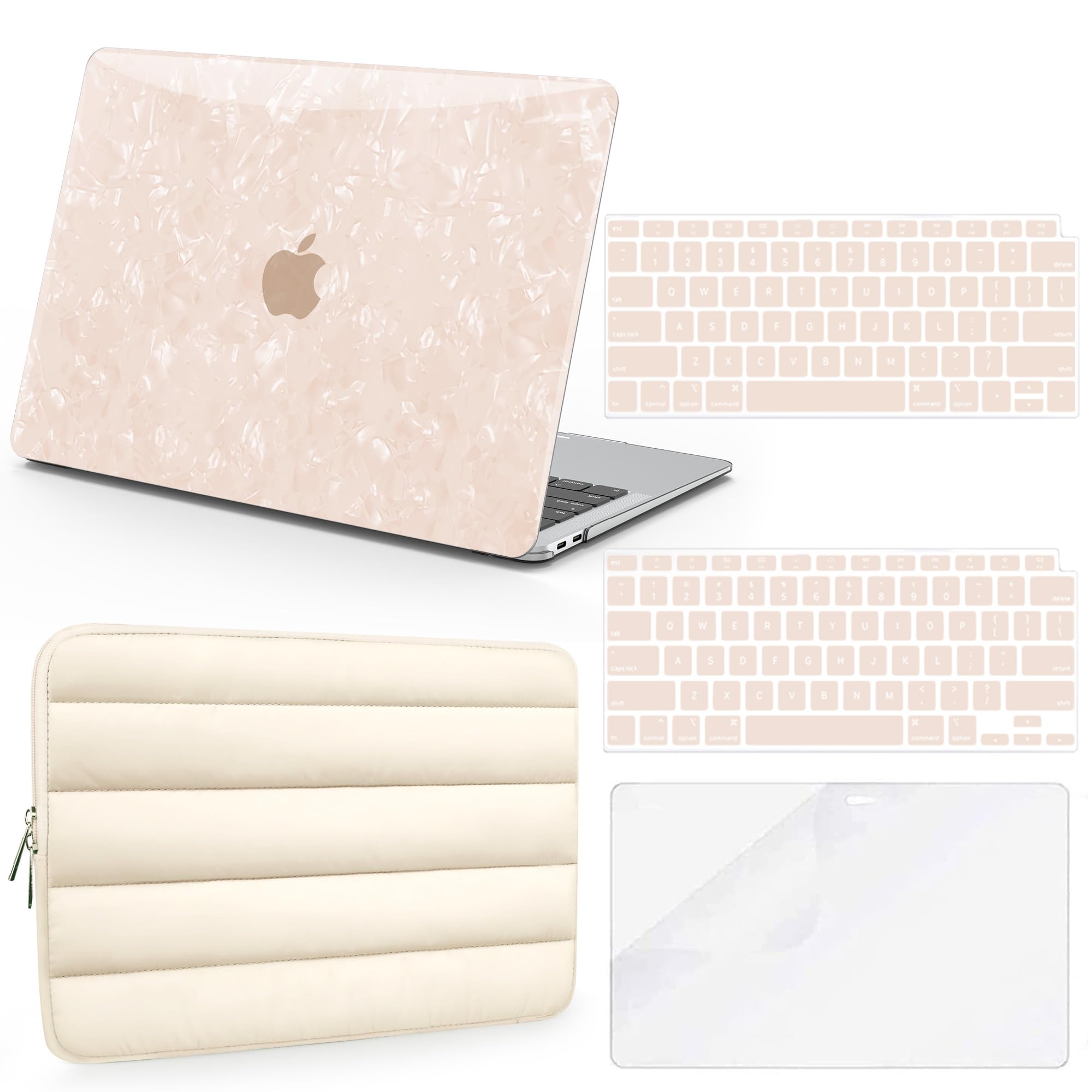 B BELK MacBook Air 13 Inch Case (2021-2018 Models A2337/A2179/A1932) - Protective Cover with Puffy Laptop Sleeve, 2 Keyboard Covers & Screen Protector in Glitter Pearly Gold | Perfect for Work, Travel & School Accessories