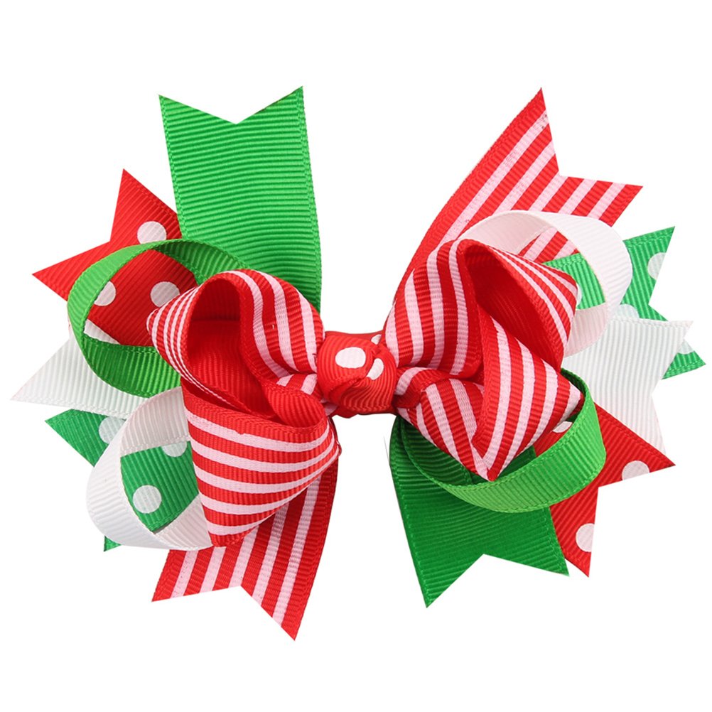 Christmas Hair Bows for Kids - Grosgribbon Hair Clips for Holiday & Party Accessories