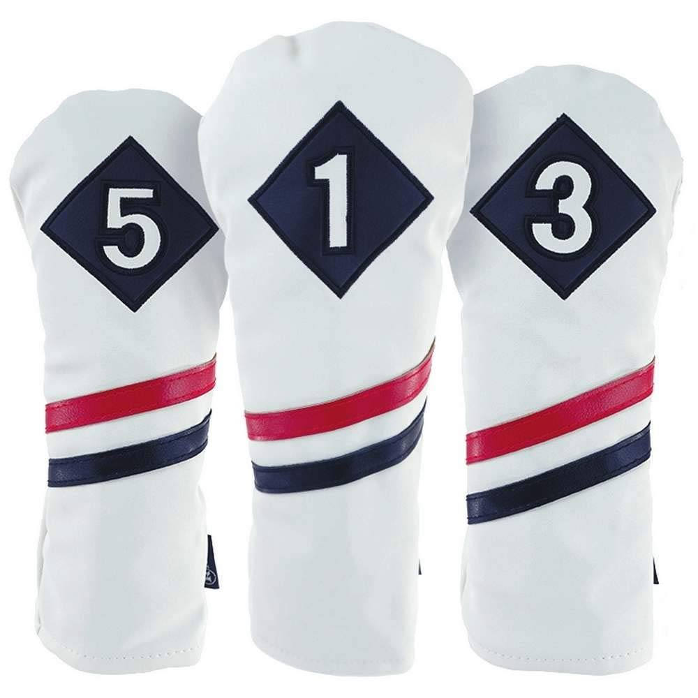 RAM Golf Premium Vintage Style PU Leather Headcovers - Retro White for Drivers, Woods & Irons - Perfect for Classic Golf Enthusiasts