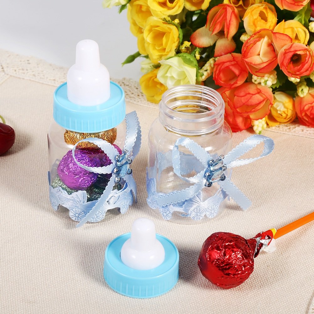 50pcs Mini Fillable Candy Bottles - 3.5 Inch Cute Feeding Bottle Shape Candy Boxes for Birthday, Baby Shower & Christening Party Decorations (Blue) - Perfect for Wedding Favors, Baby Showers & Gift Packaging
