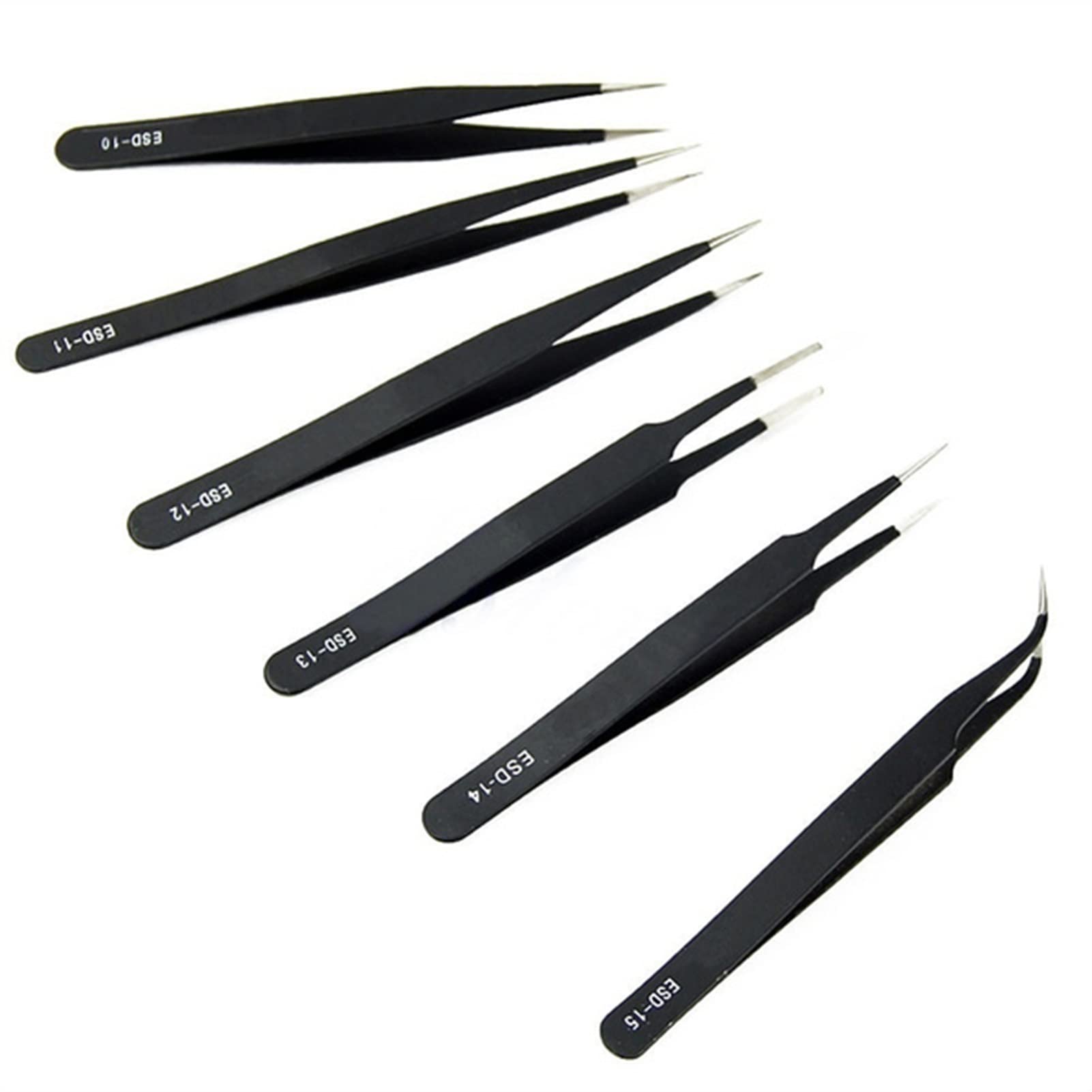 Anti-Static Stainless Steel Tweezers Set - ESD Safe Precision Tweezers for Electronics Repair, Eyebrow Grooming & Jewelry Making (14-Piece, Black) - Perfect for DIY, Lab Work & Beauty Maintenance