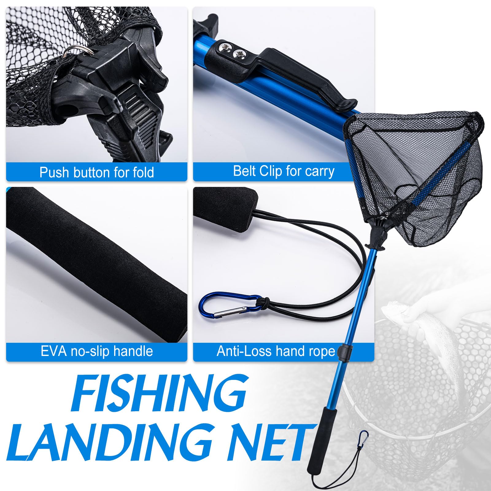 Goture Floating Fishing Net with Built-in Length Scale - Aluminum Telescoping Handle, Rubber Mesh, Foldable & Collapsible Design - Extendable Landing Net for Bass, Trout Fishing (Perfect for Kayak, Boat & Shore Fishing)