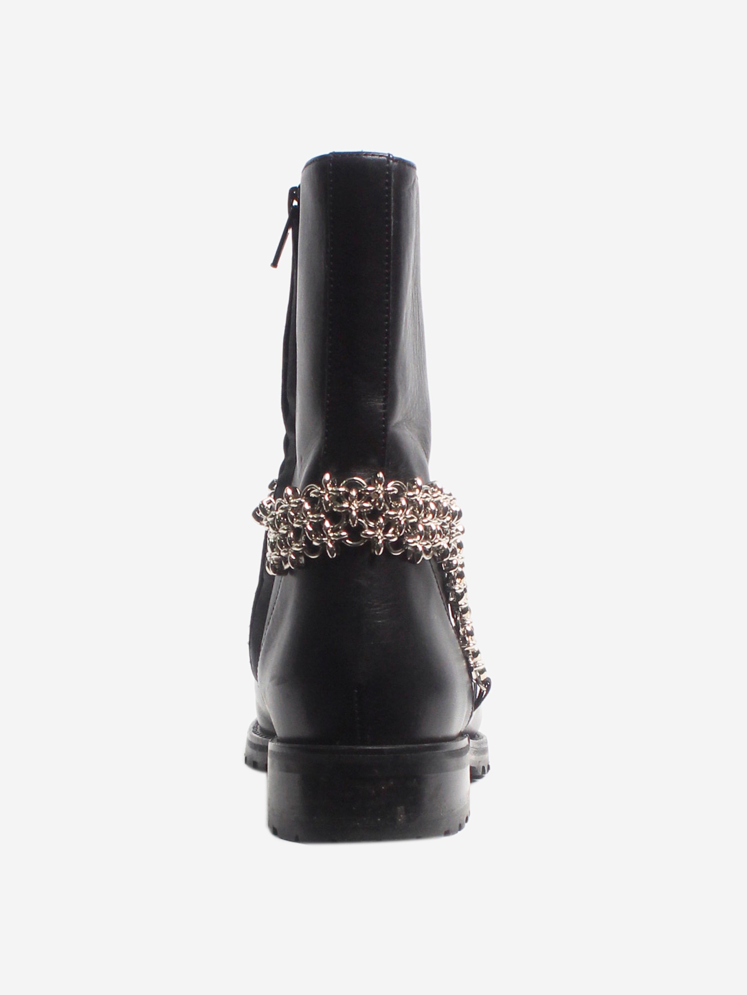 Black Chainmail Flat Ankle Boots Women's Size EU 36.5 (US 6.5) - Gothic Punk Fashion for Streetwear & Night Out