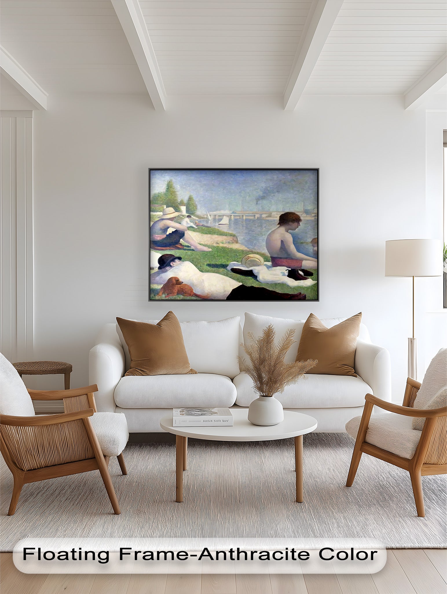 Afternoon Light on the Riverbank - Handmade Pointillism Oil Painting on Canvas - Wall Art for Living Room, Bedroom & Office Decor