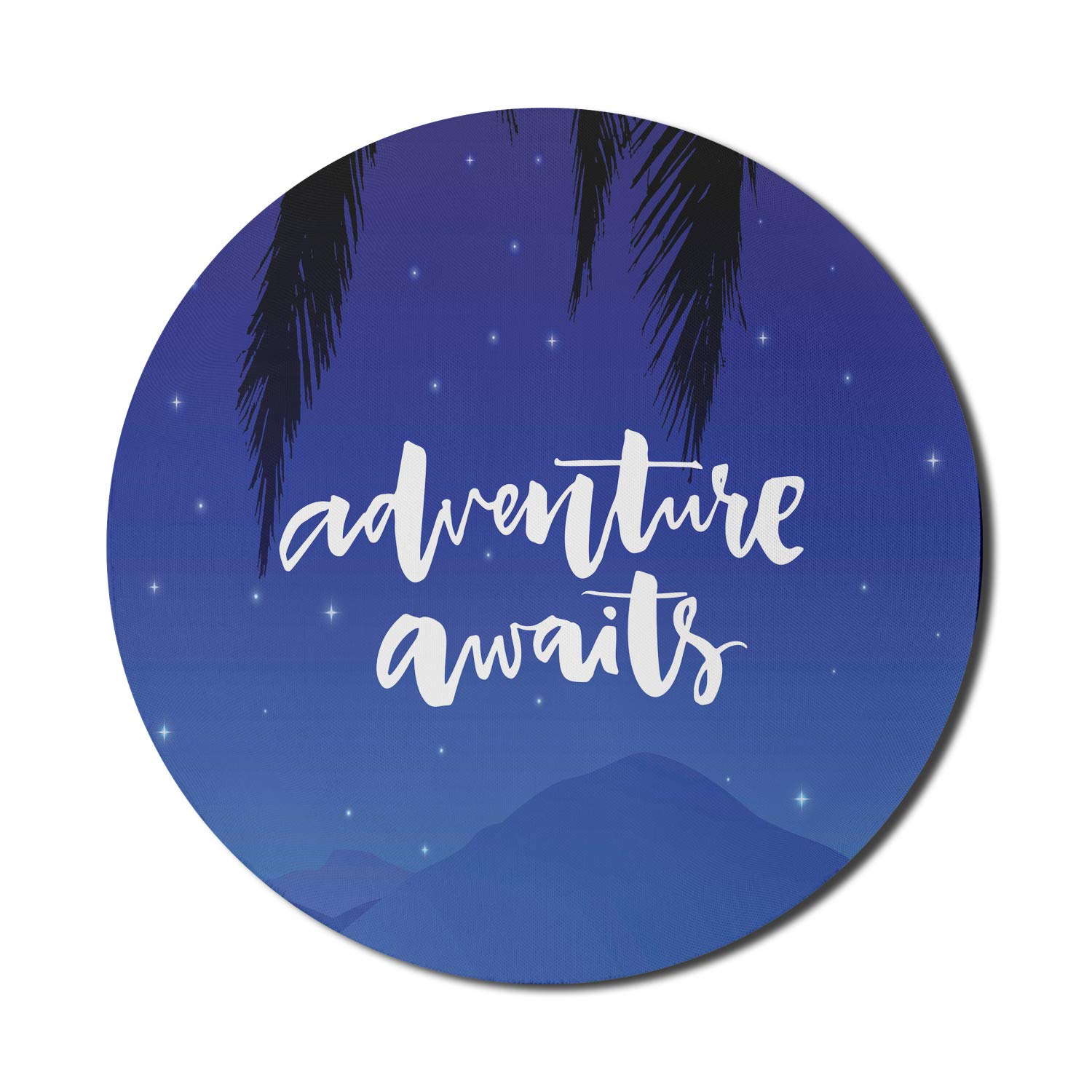 Ambesonne Travel Adventure Mouse Pad - Round Non-Slip Rubber Gaming Mousepad with Night Sky Stars Print, 8 Inch, Violet Blue & White - Perfect for Office, Home & Gaming Computers