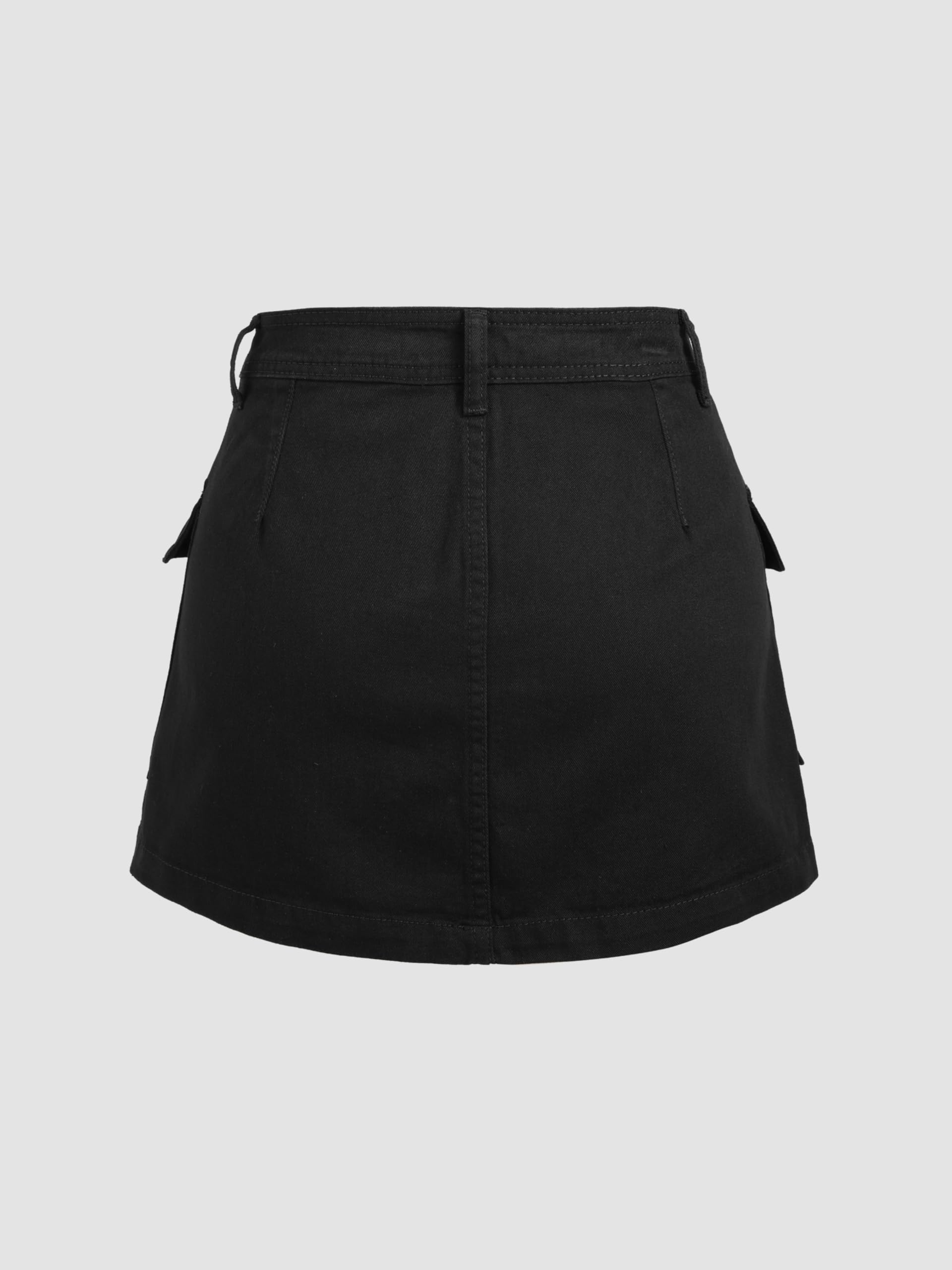 CIDER Solid Cargo Mini Skirt for Women - High Waist Stretchy Denim Short Skirt | Perfect for Casual Outfits, Summer Wear & Night Out