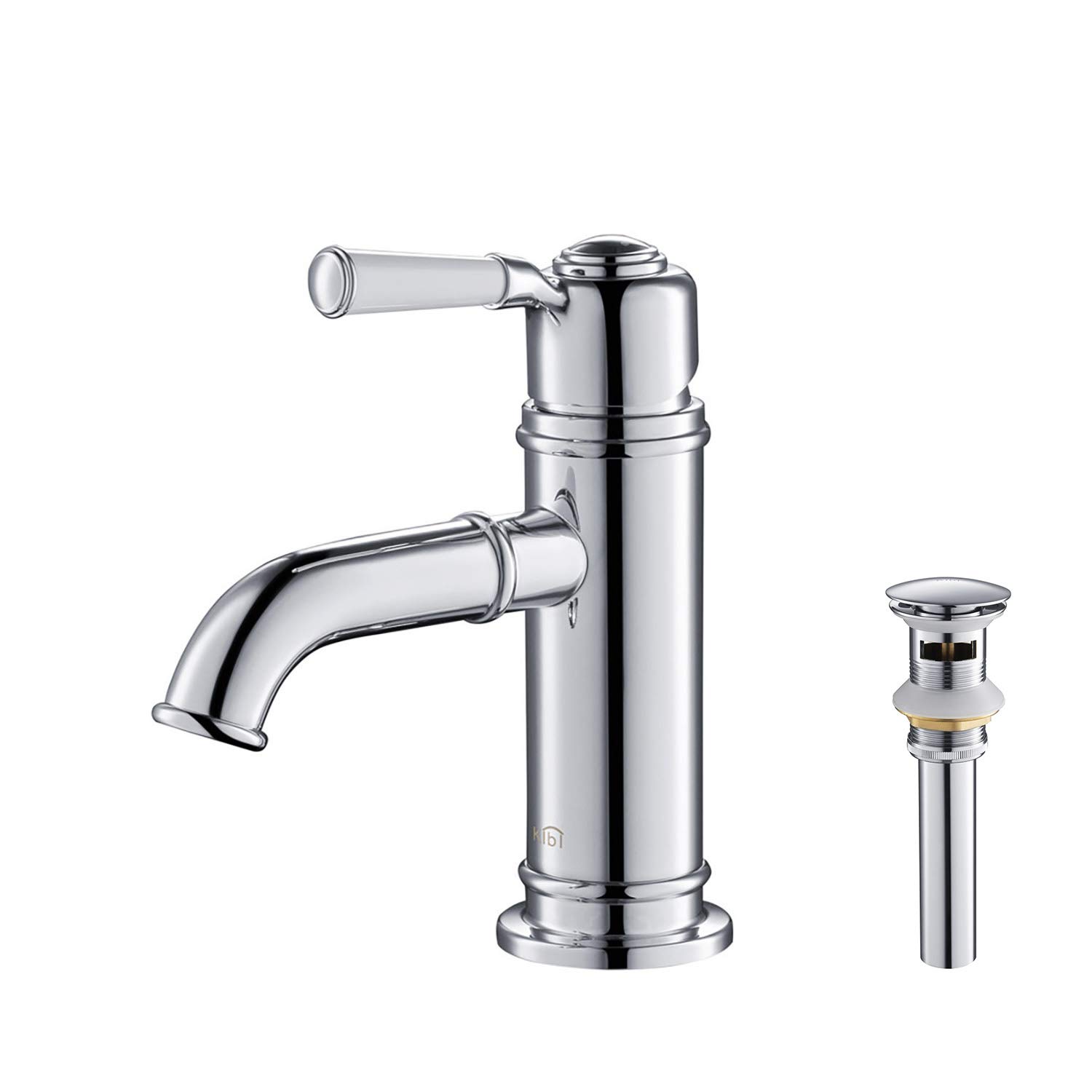 Victorian Style Single Handle Brass Bathroom Sink Faucet with Pop-Up Drain & Water Hose - Chrome Finish for Vanity & Lavatory Sink - Perfect for Classic Home Decor & Bathroom Renovation