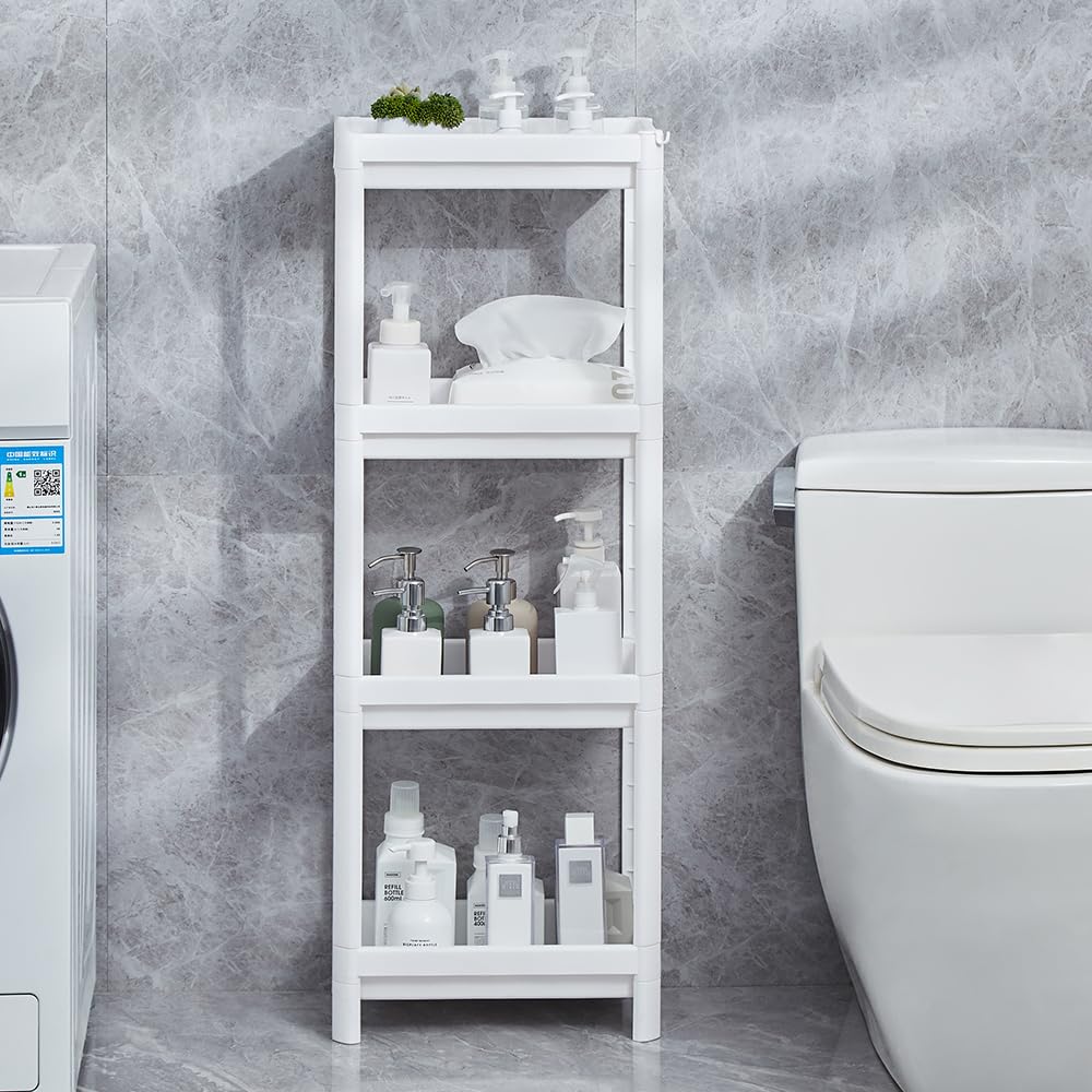 HIEEY 4-Tier Bathroom Shelf Organizer - Space-Saving Storage Rack for Bathroom, Laundry, Pantry & Kitchen - Perfect for Narrow Spaces & Small Areas