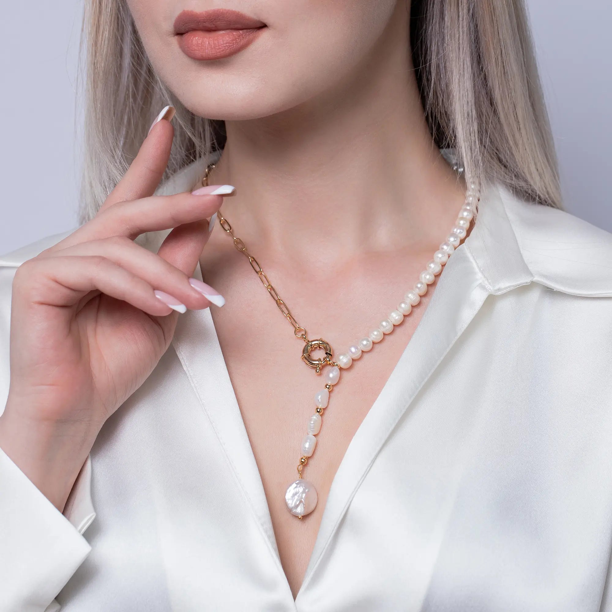 Luxury Pearl Necklace with Cuban Link Chain - Elegant Women's Jewelry for Parties, Weddings & Special Occasions