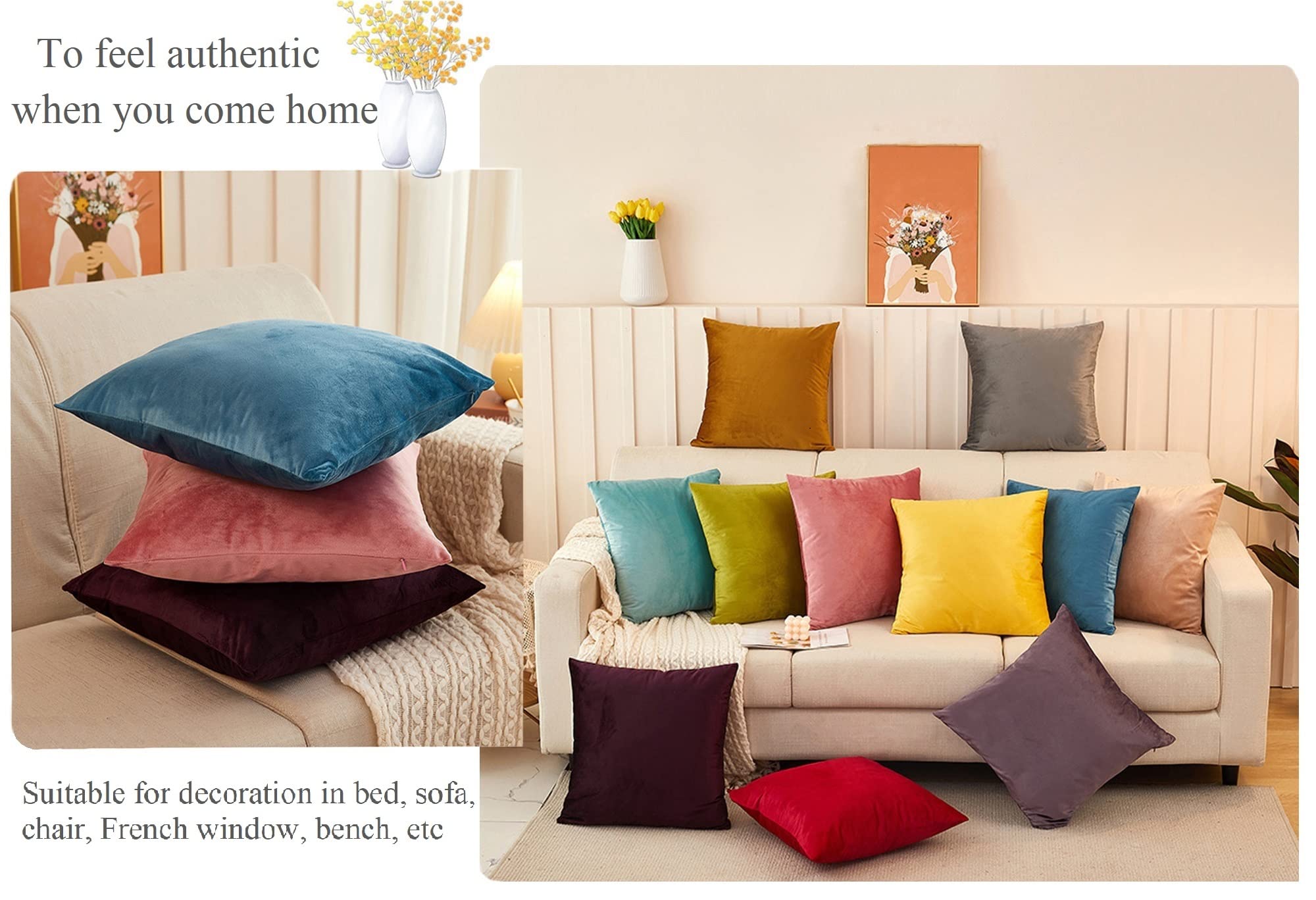Velvet Pillow Covers Set of 2 - 18x18 Inch Soft Square Decorative Throw Pillow Cases for Sofa, Bed, Couch & Car - Luxurious Purple Velvet Cushion Covers (45x45 cm) - Perfect for Home Decor, Living Room & Bedroom Accents
