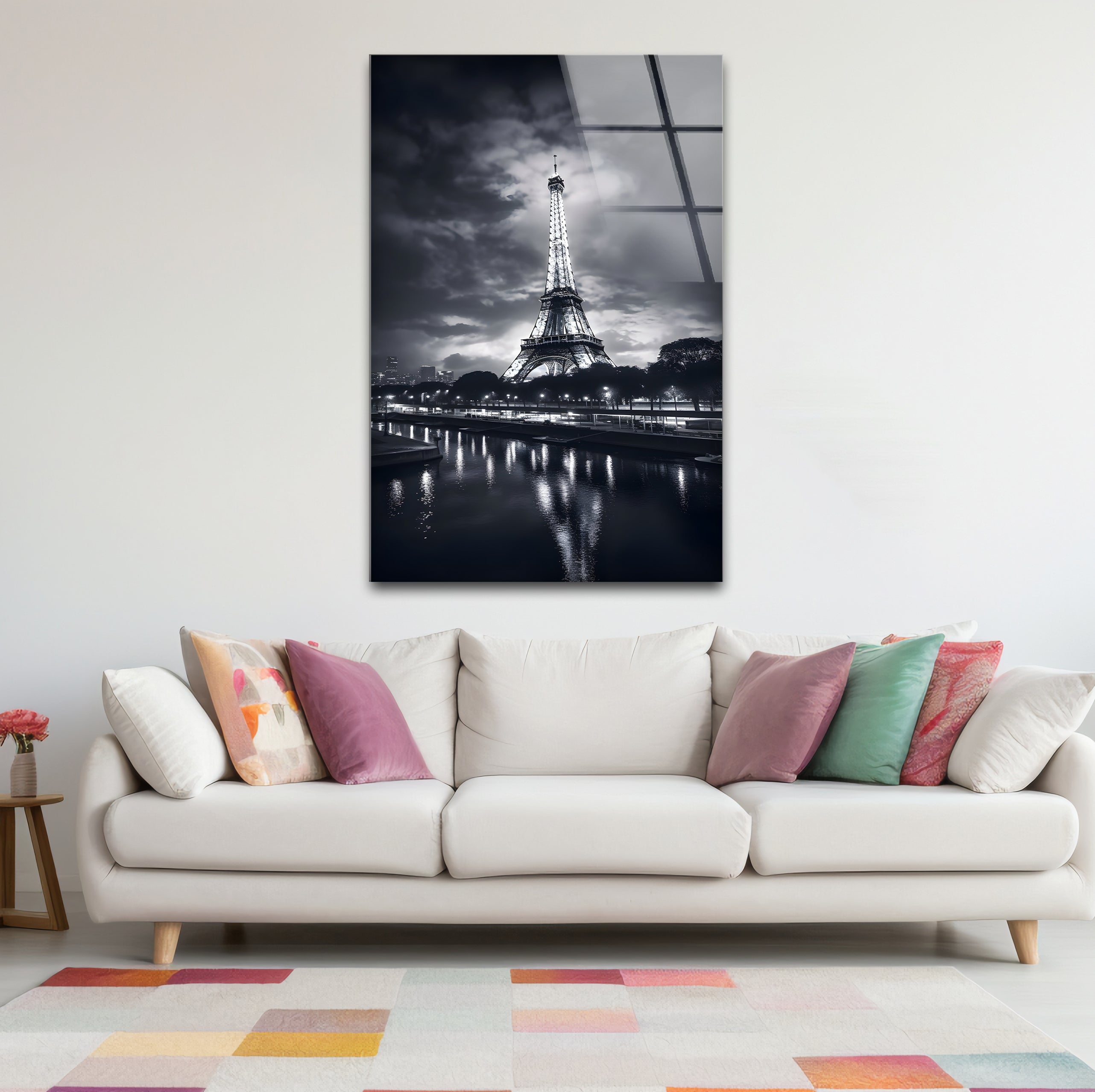 Black & White Paris Eiffel Tower Landscape Glass Wall Art - Elegant Home Decor for Living Room, Bedroom & Office