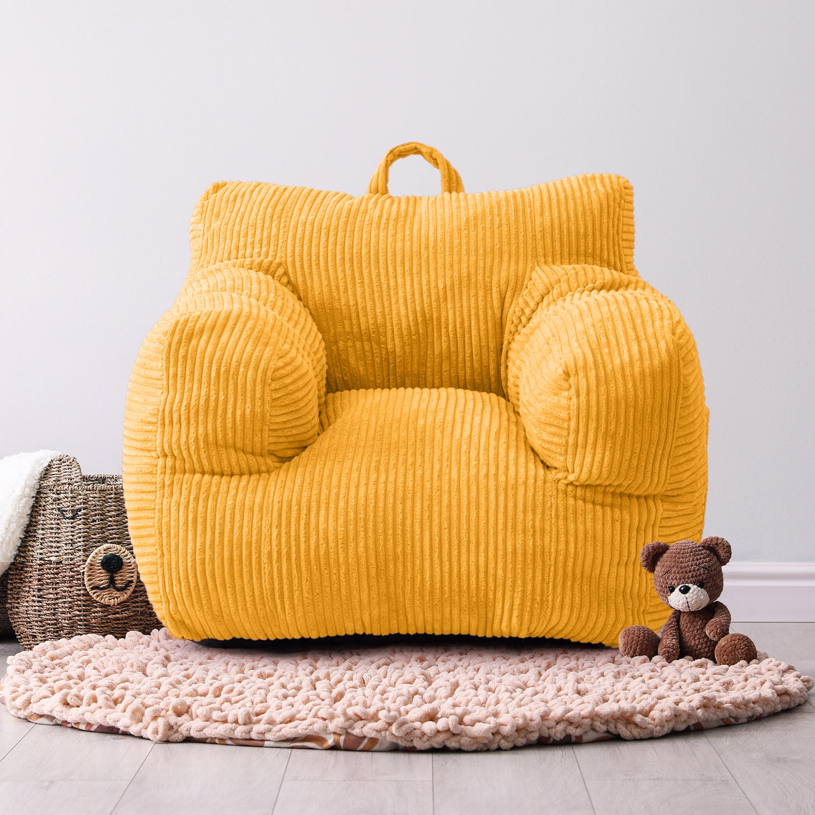 MAXYOYO Kids Bean Bag Chair - Soft Corduroy Bean Bag Couch with Armrests for Children's Room, Playroom & Nursery (Yellow) | Perfect for Reading, Gaming & Relaxing