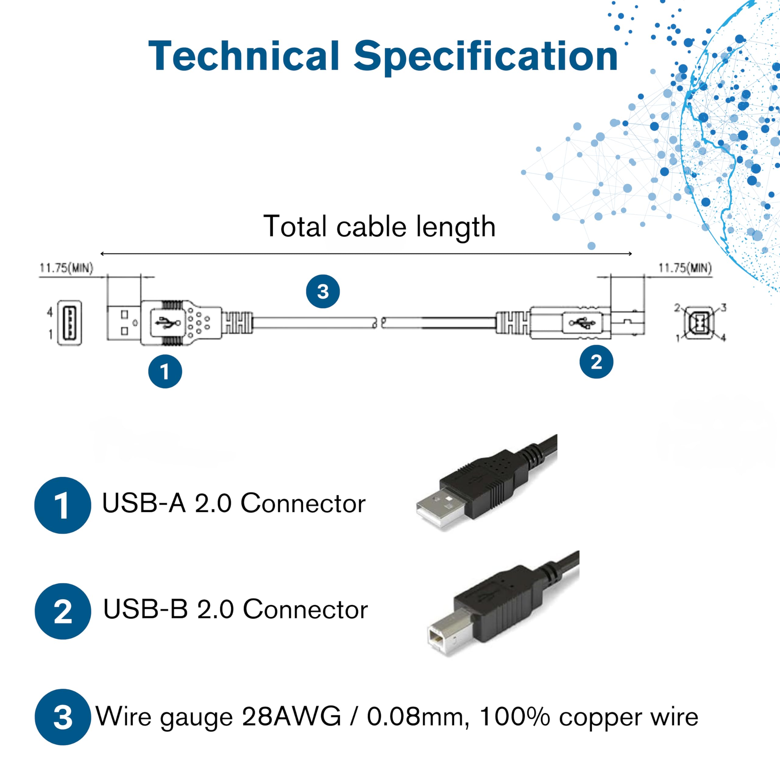 C2G 6.5ft USB 2.0 A to B Printer Cable - High Speed Data Transfer Cable for Printers, Scanners & External Hard Drives - Plug & Play USB Extension Cord (White, 13172) - Perfect for Home Office & Studio Setups