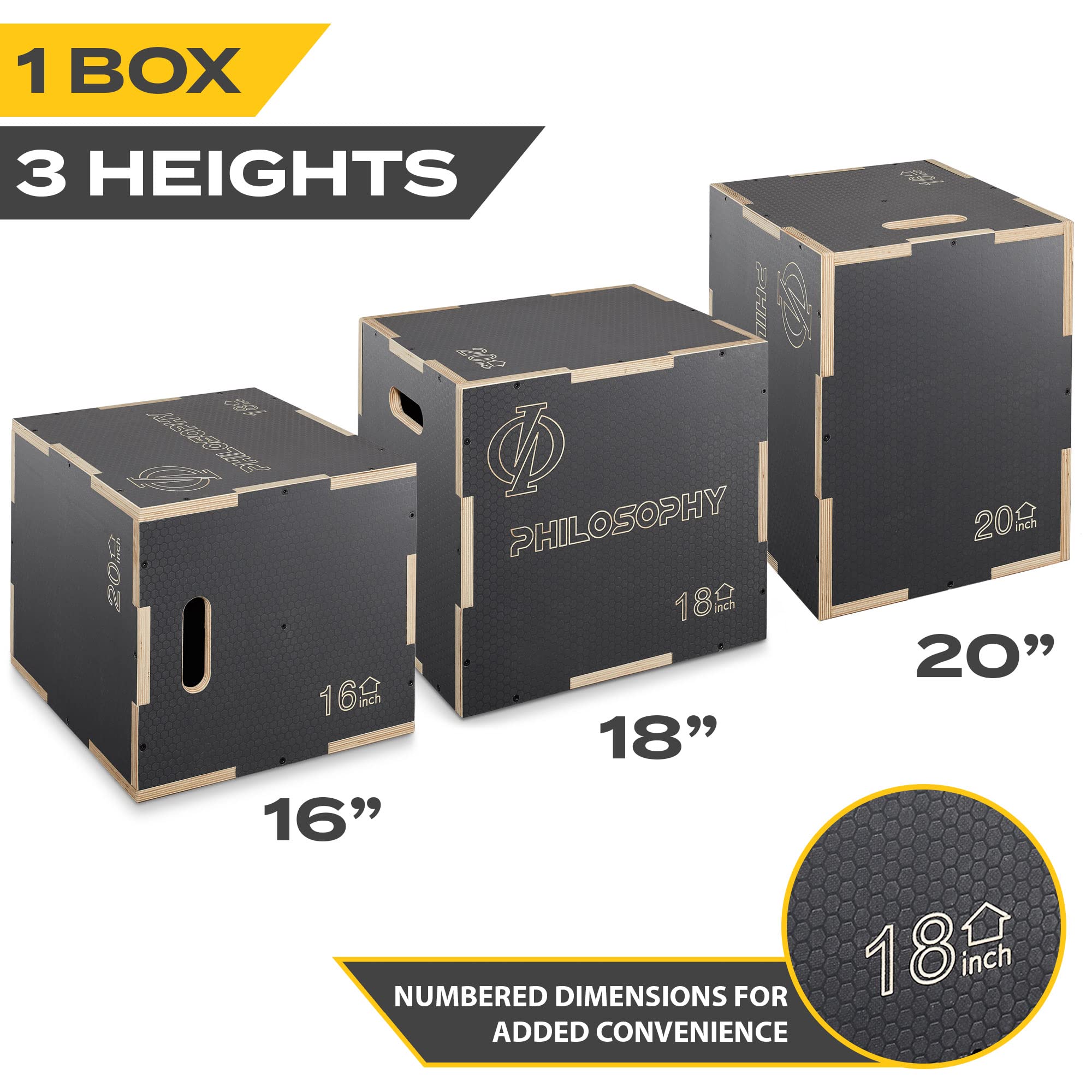 3-in-1 Non-Slip Wood Plyometric Box for CrossFit, Home Gym & Training - Adjustable Jump Box for Plyo Workouts, Strength Conditioning & Fitness Exercises | Perfect for HIIT, Cardio & Functional Training