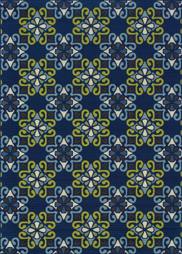 Moretti Crowne Indoor/Outdoor Area Rug 3331L - Blue Talavera Style Patio Rug 1'9