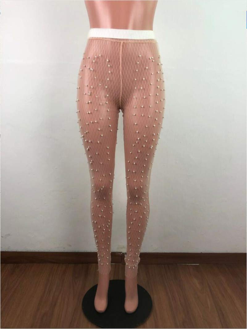 Sexy Pearl Beaded Mesh Pantyhose for Women - Sheer Stretchy Tights with Beaded Details, Comfortable Skinny Leggings for Party, Date Night & Special Occasions