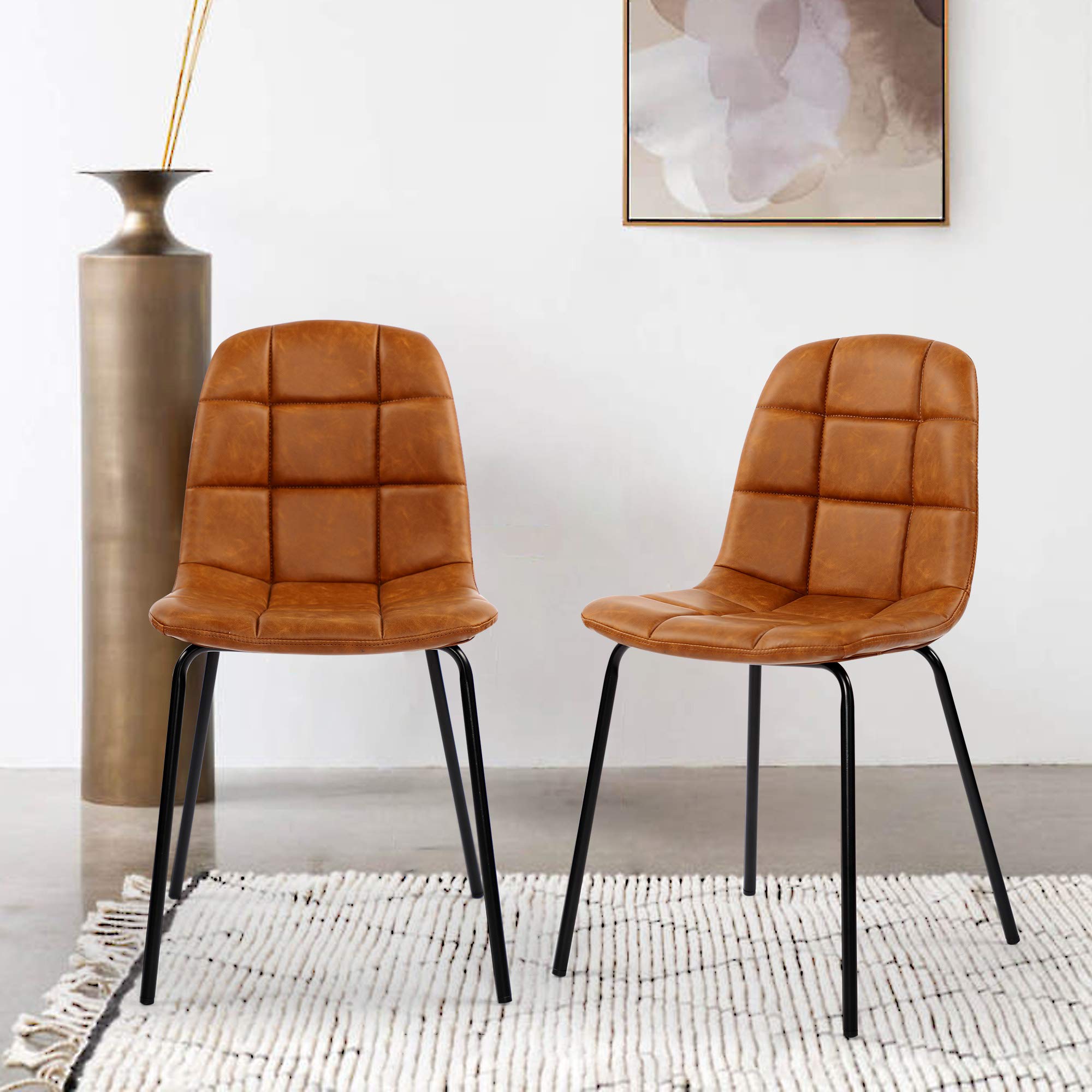 Modern PU Leather Dining Chairs Set of 2 - Brown Kitchen & Living Room Accent Chairs with Sturdy Legs | Perfect for Small Spaces, Breakfast Nooks & Contemporary Dining Areas