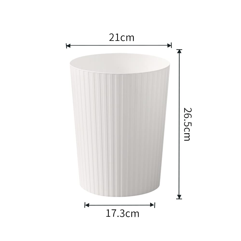 Cetomo 7.2L Plastic Waste Paper Bin - 3 Pack Small Round Trash Can with Solid Stripe, Open Top Design for Kitchen, Bedroom, Office | Frosted Matte Minimalist Style | Nesting Storage Solution | White Waste Basket for Home & Office Organization