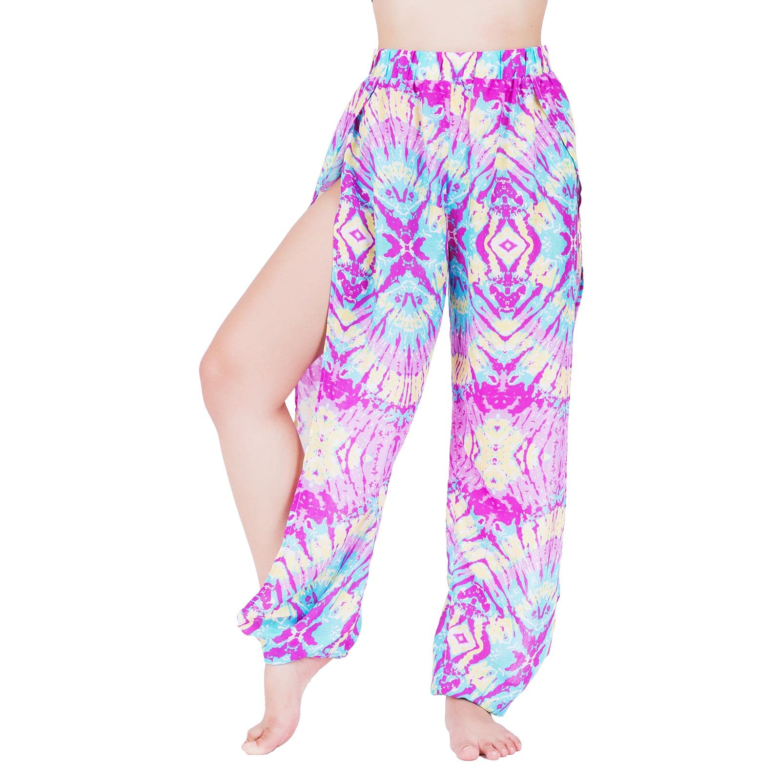 LOFBAZ Women's High Slit Harem Yoga Pants - Lounge Pajama Sweatpants for Yoga, Beach & Casual Wear - Comfortable Stretchy Workout Pants for Women