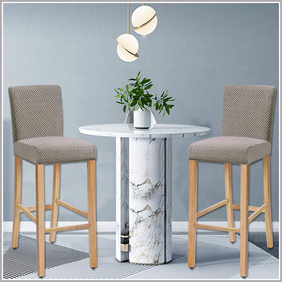 Stretch Jacquard Bar Chair Covers with Backrest - Washable & Removable Slipcovers for Dining Chairs, Bar Stools & Rotating Chairs (Set of 4, Taupe) - Perfect for Home, Cafe & Restaurant Decor