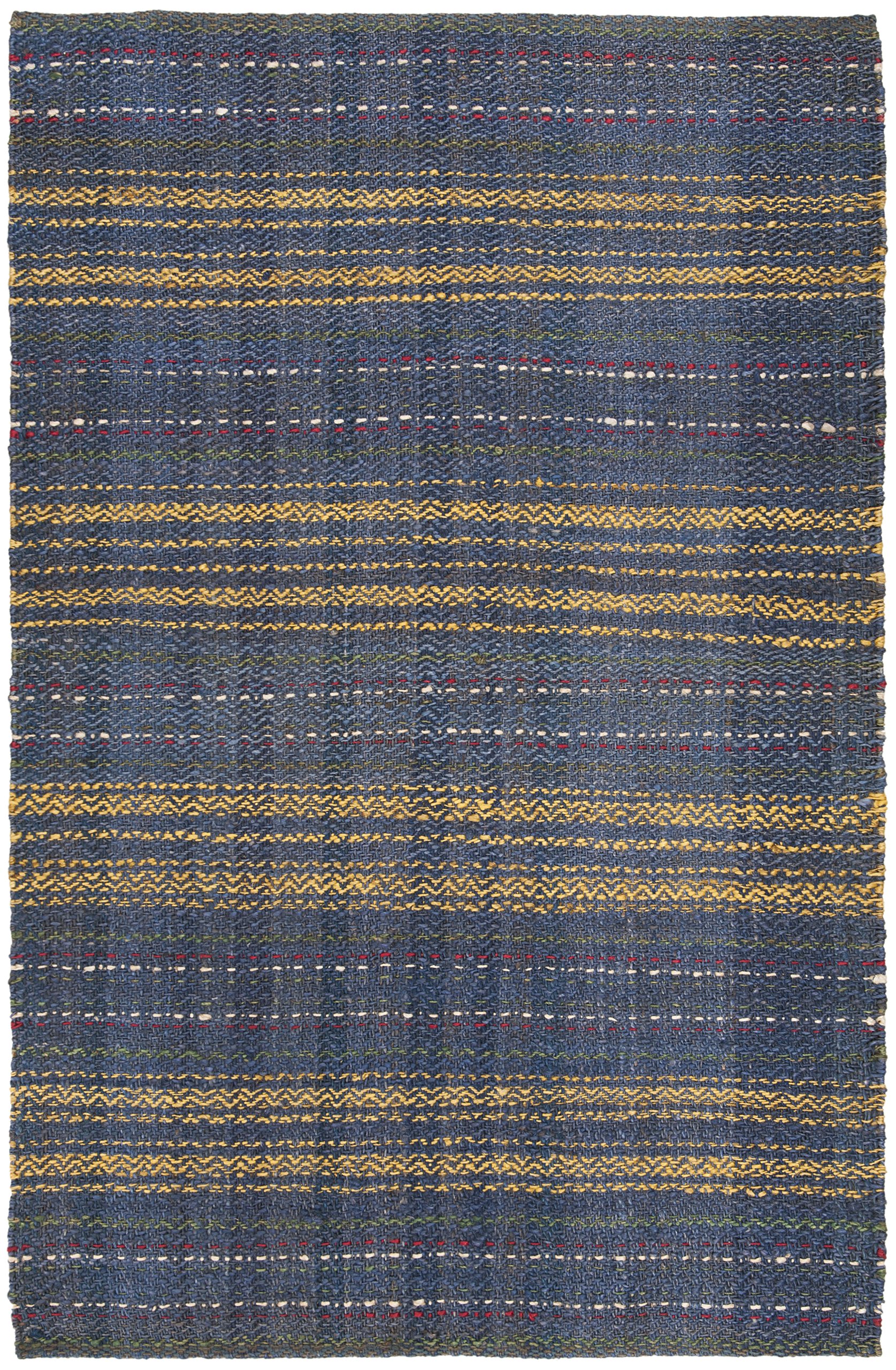 SAFAVIEH Handmade Natural Jute Area Rug 8' x 10' - Blue & Gold Striped Design for Living Room & Bedroom | Durable Floor Covering for High Traffic Areas | Eco-Friendly Home Decor | Perfect for Boho, Coastal & Farmhouse Style Interiors