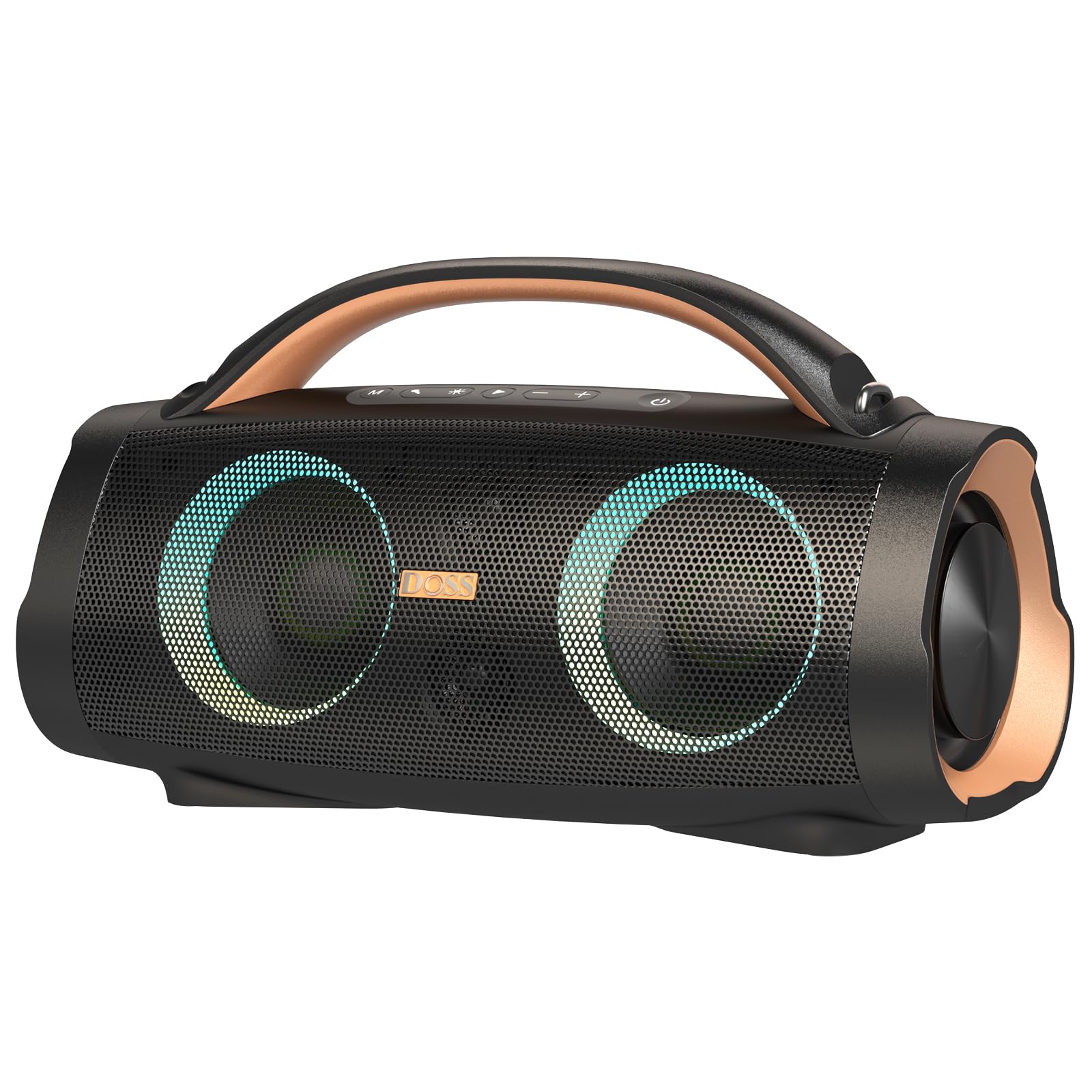 DOSS Extreme Boom+ 100W Loud Bluetooth Speaker with Powerful Stereo Sound, Deep Bass, 20H Playtime, Party-Sync LED Lights, Built-in Power Bank, IPX6 Waterproof - Perfect for Outdoor Camping, Beach Parties, Travel & Home Use (Copper Gold)