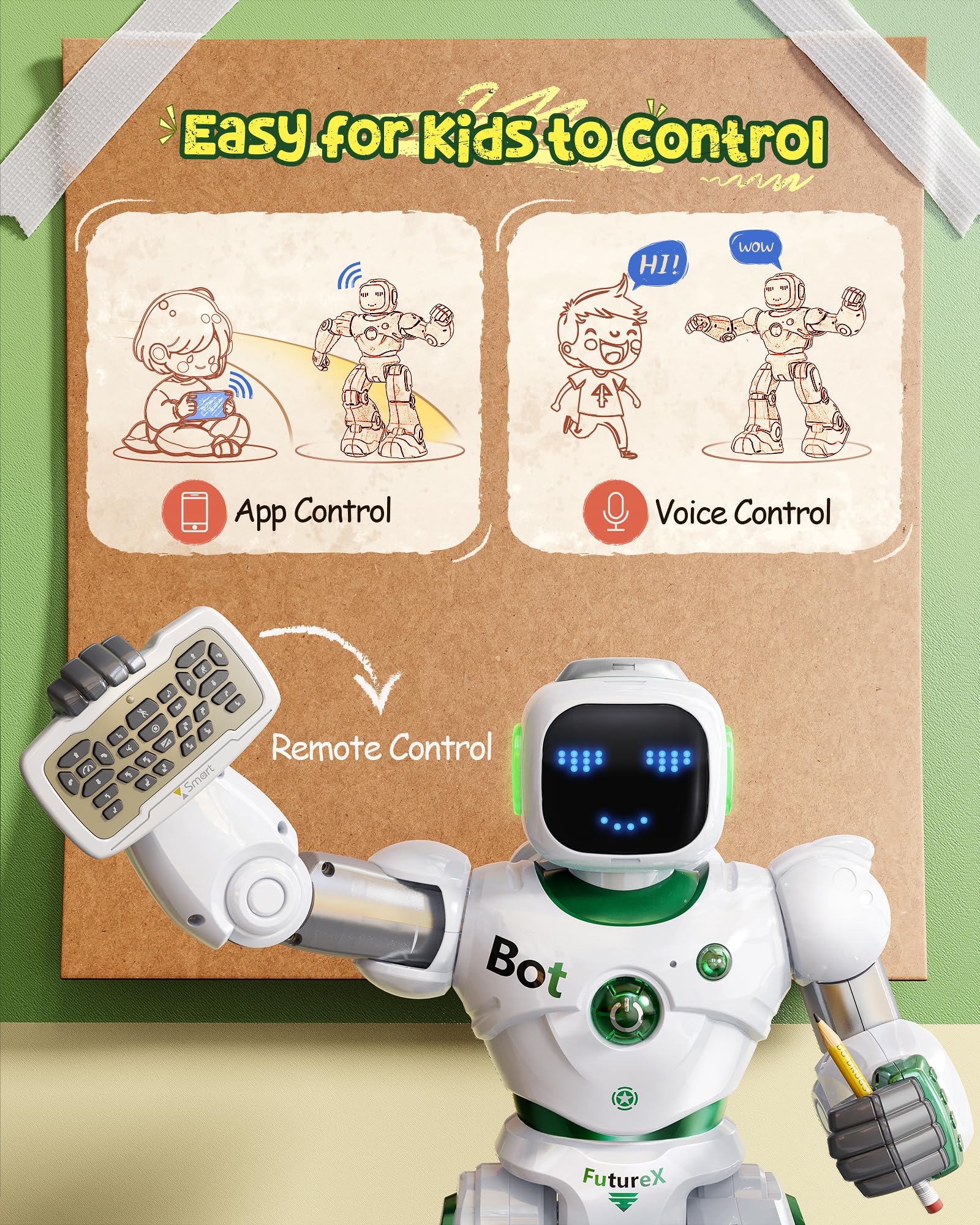 Ruko 1088 Large Smart Robot Toy for Kids Ages 4-9 - Voice & App Controlled Programmable RC Robot with Interactive Music & Lights - STEM Learning Toy for Boys & Girls - Perfect Birthday Gift for Kids (Green) | Indoor Play, STEM Education, Party Entertainment