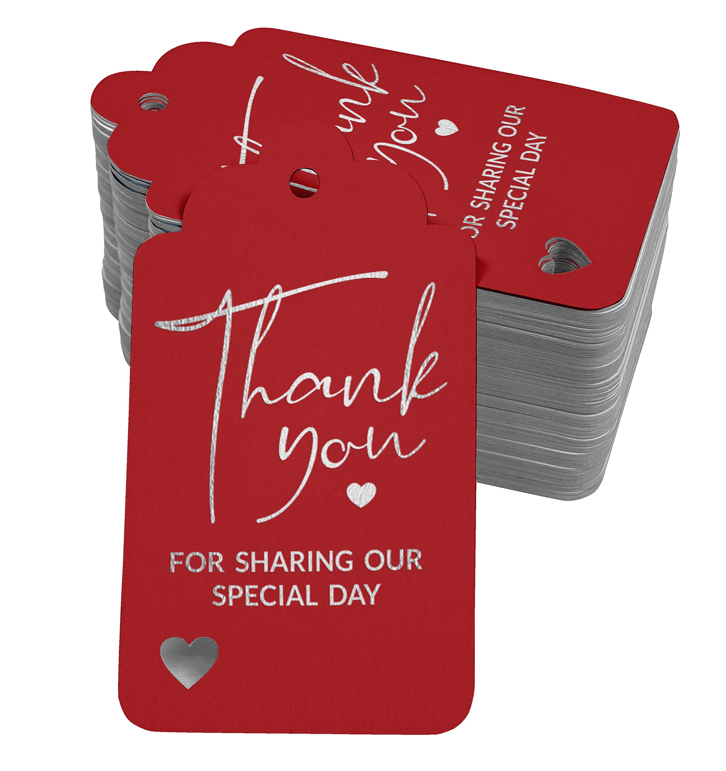50 Pack Real Silver Foil Thank You Tags for Bridal Shower, Baby Shower, Wedding, Birthday & Retirement Favors - Elegant Hangable Paper Gift Tags for Special Occasions & Party Decorations