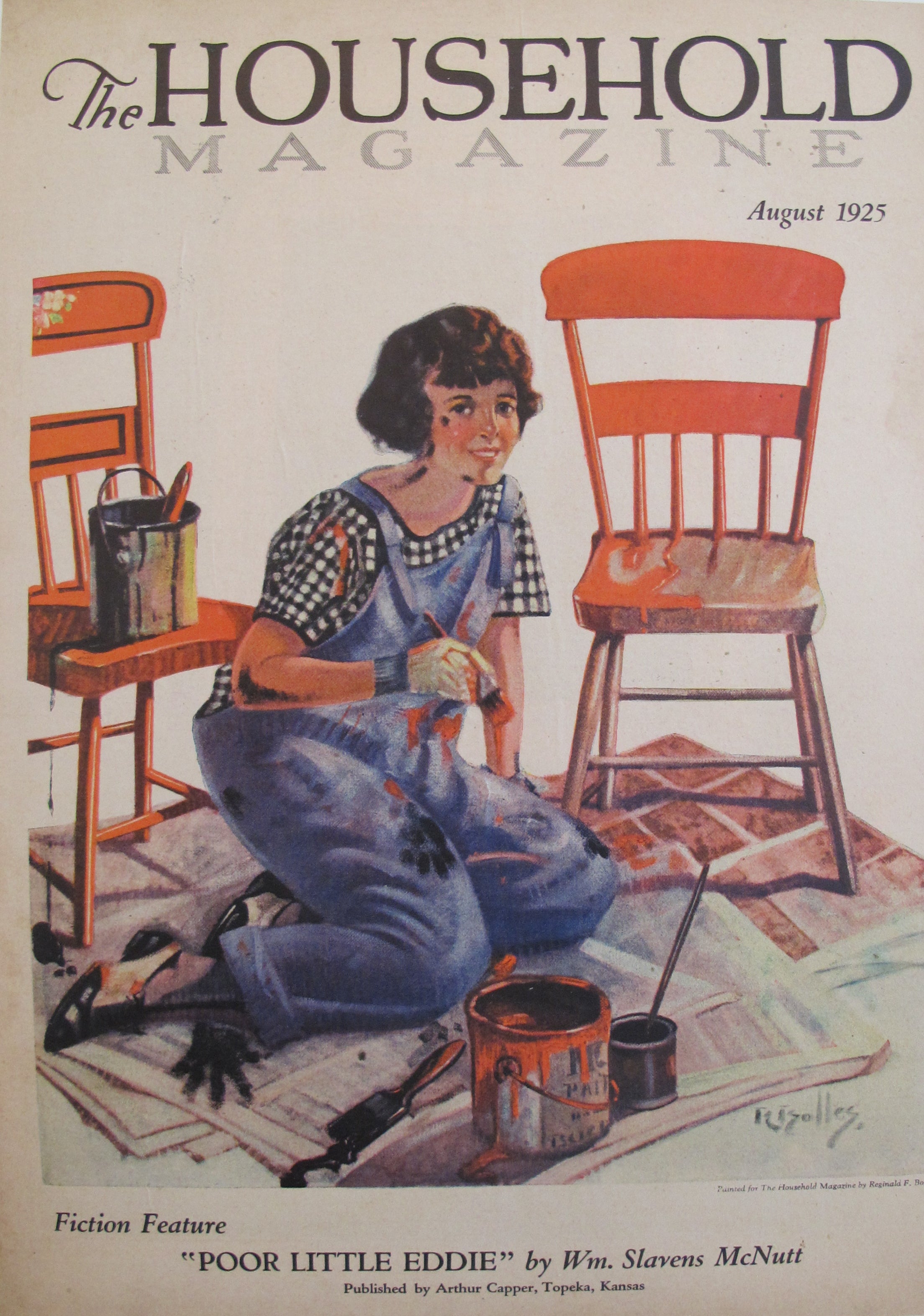 1925 The Household Magazine Original Vintage Cover - August Fiction Feature Edition by Reginald F Bolles | Antique Collectible Home Decor for Vintage Magazine Lovers & History Enthusiasts