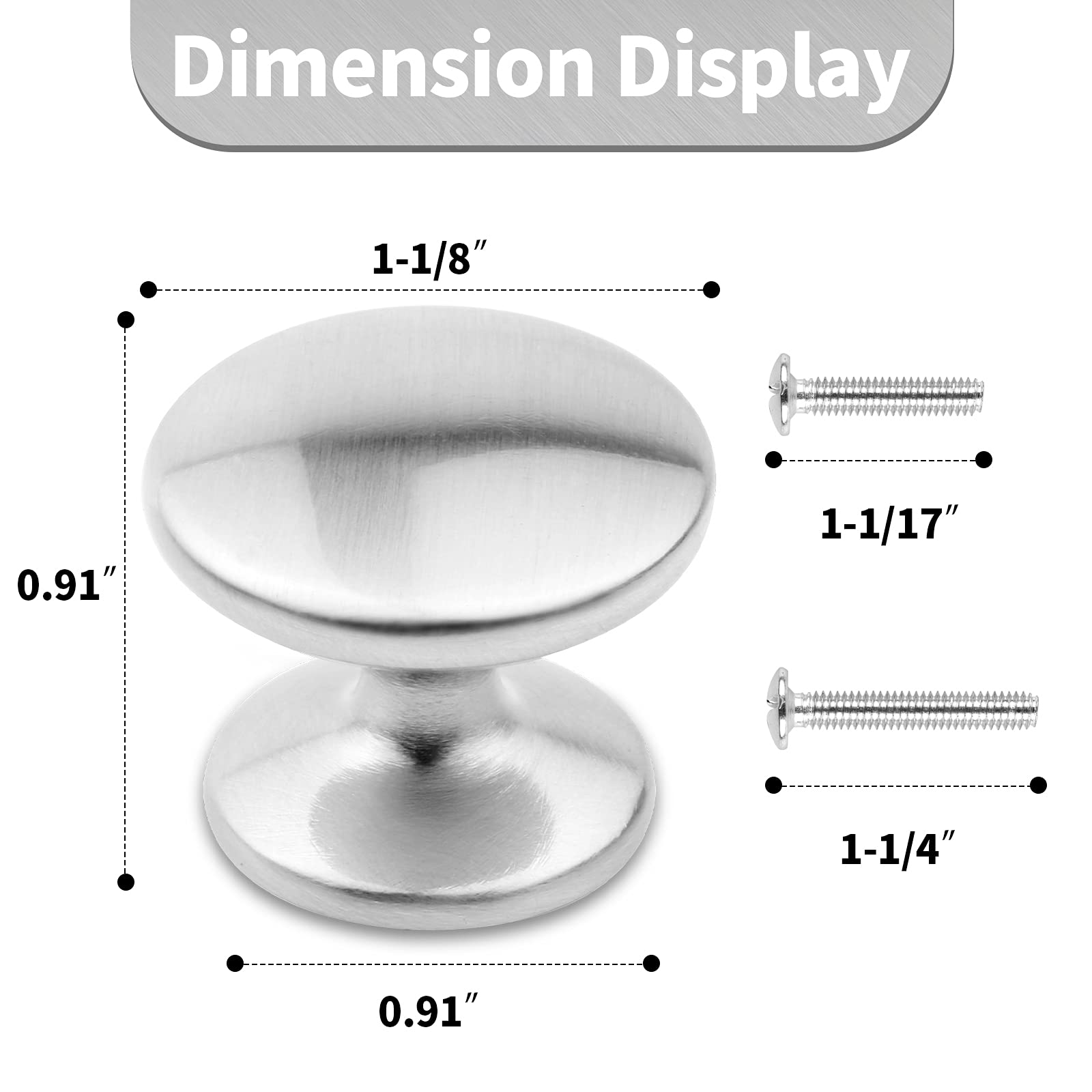 10 Pack Brushed Nickel Cabinet Knobs - Kitchen Drawer Pulls & Dresser Handles with Screws - Durable Zinc Alloy Hardware for Home, Office & DIY Projects