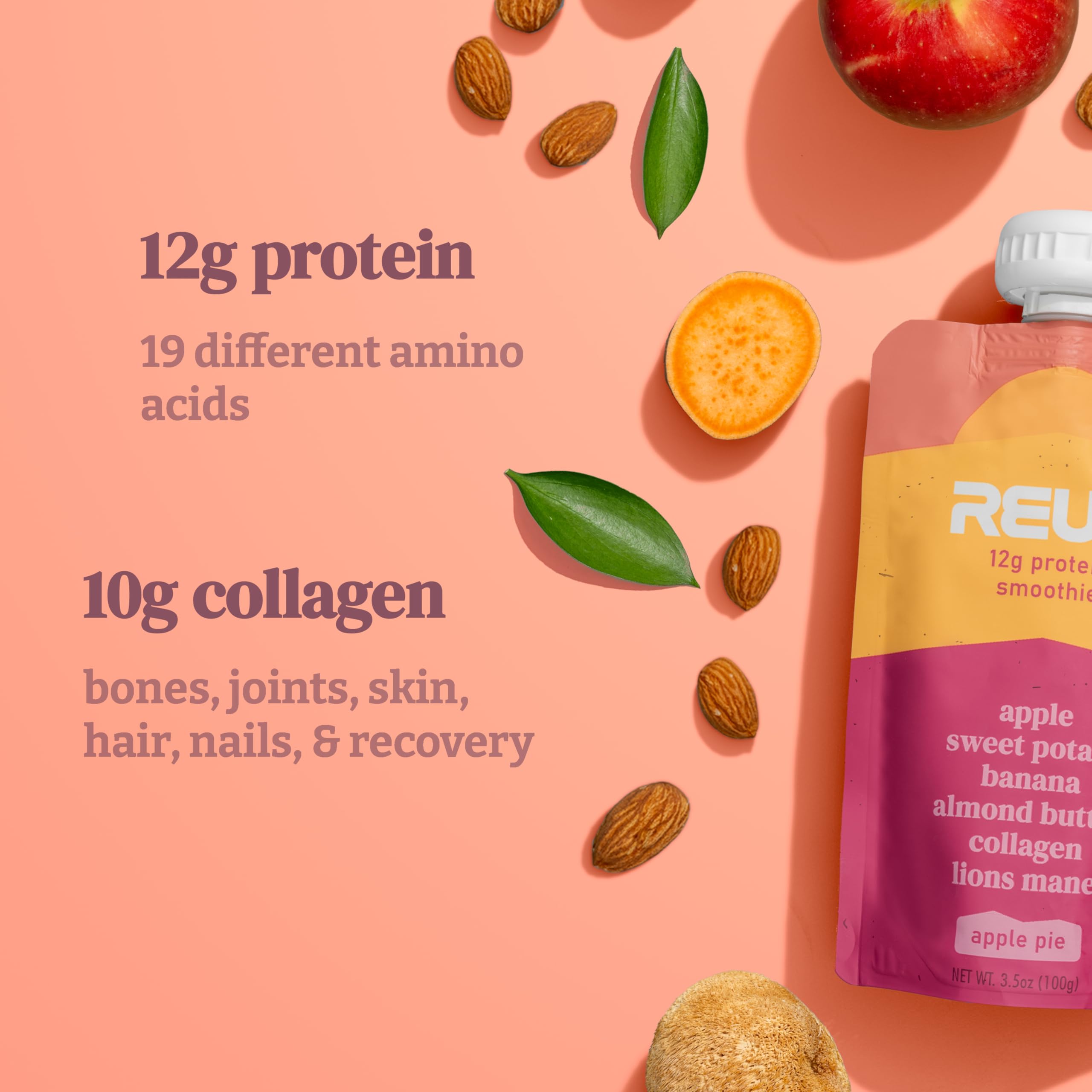 Reup Collagen Protein Smoothie Pack - 12g Protein & 10g Collagen per Serving, Dairy-Free Ready-to-Drink Protein Shakes for Adults - High Protein Snack Pouch, Healthy On-the-Go Nutrition for Workouts, Office & Active Lifestyle (8 Count)
