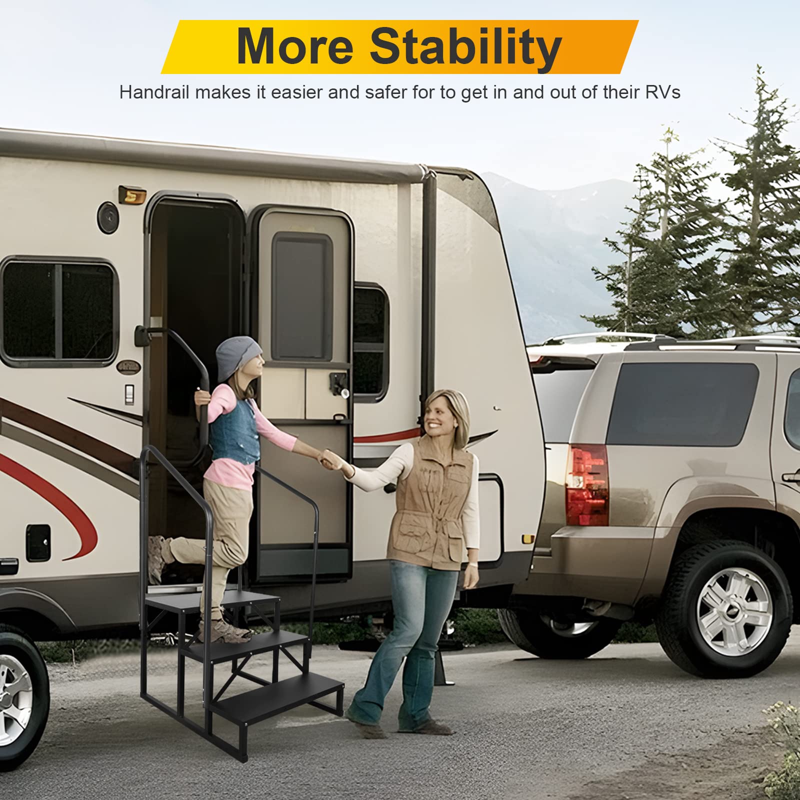 RV Handrail - 3 Step Entry Assist Handrail for 5th Wheel RVs, Travel Trailers & Motorhomes | Durable Replacement Handrail for Safer RV Entry & Exit | Perfect for Camping, Road Trips & RV Living