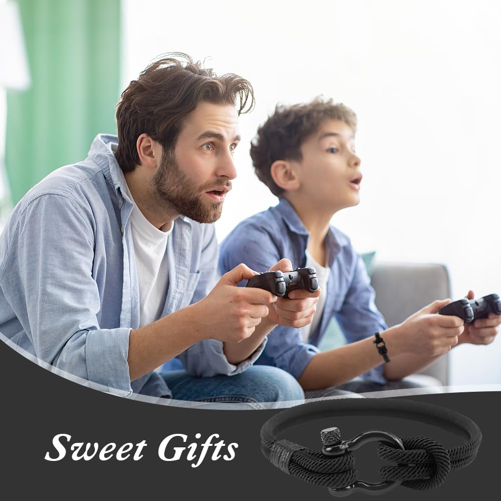 Men's Black Leather Bracelet - Graduation Gift for Him, Son, Grandson & Teen Boys | Back to School & First Day Present | Stylish & Durable for Daily Wear