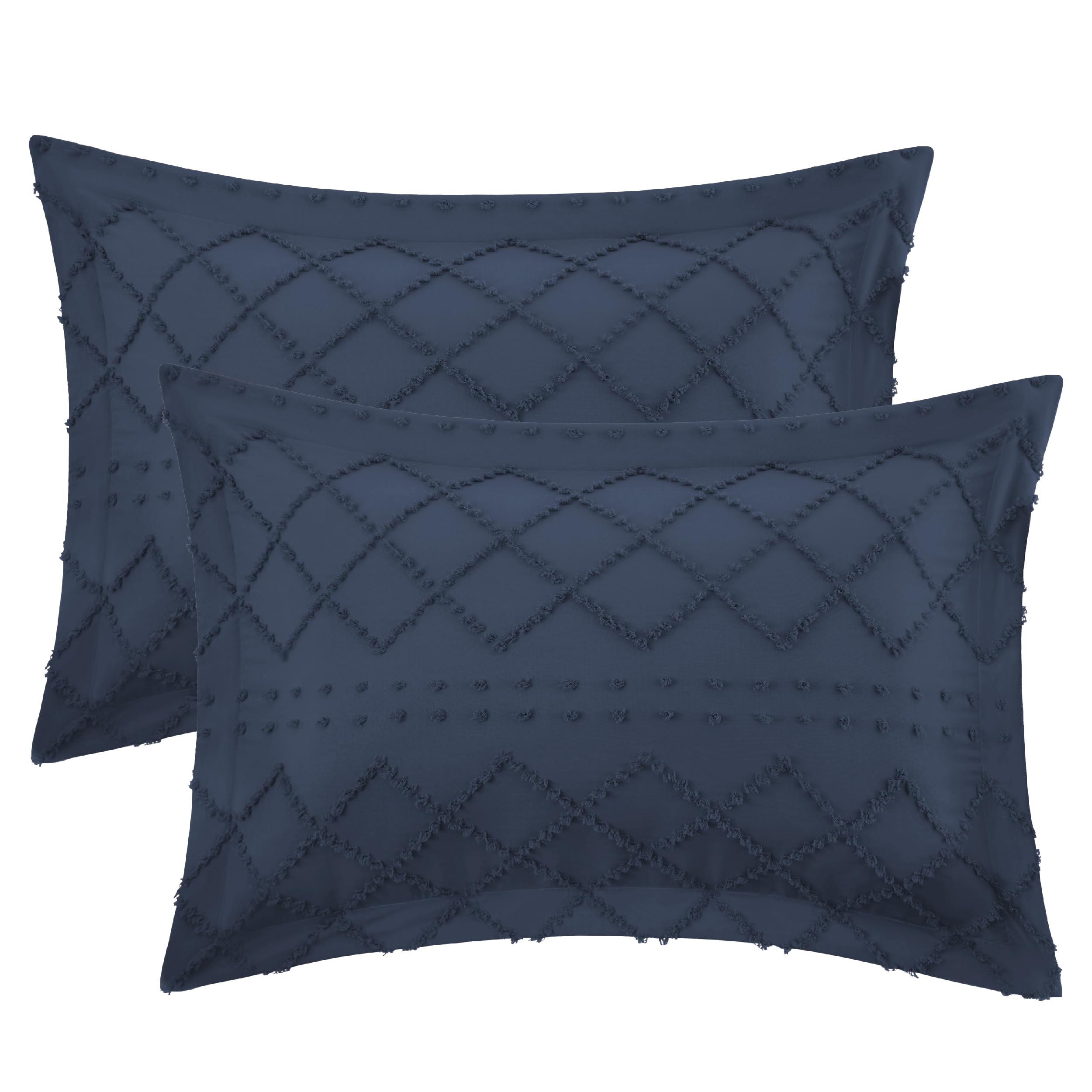 Bedsure Queen Size Pillow Shams Set of 2 - Ultra Soft & Breathable Decorative Boho Pillow Covers with Envelope Closure - 20x30 Inches Navy Blue - Perfect for Bedroom Decor, Guest Rooms & Cozy Home Styling