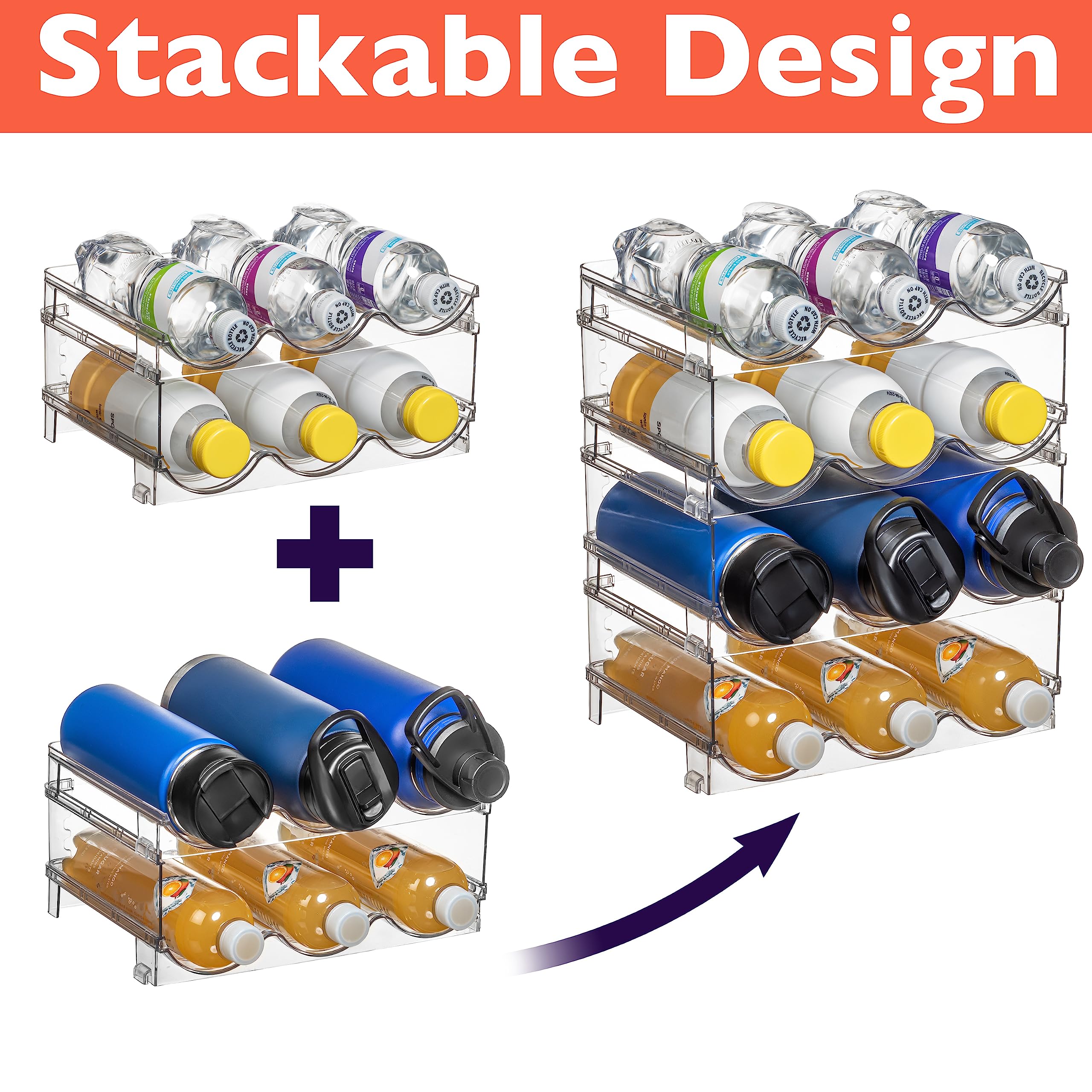 ClearSpace Stackable Water Bottle Organizer for Cabinet & Fridge – 4 Pack Space-Saving Drink Holder for Kitchen, Pantry & Wine Storage – Perfect for Home Organization & Small Space Solutions