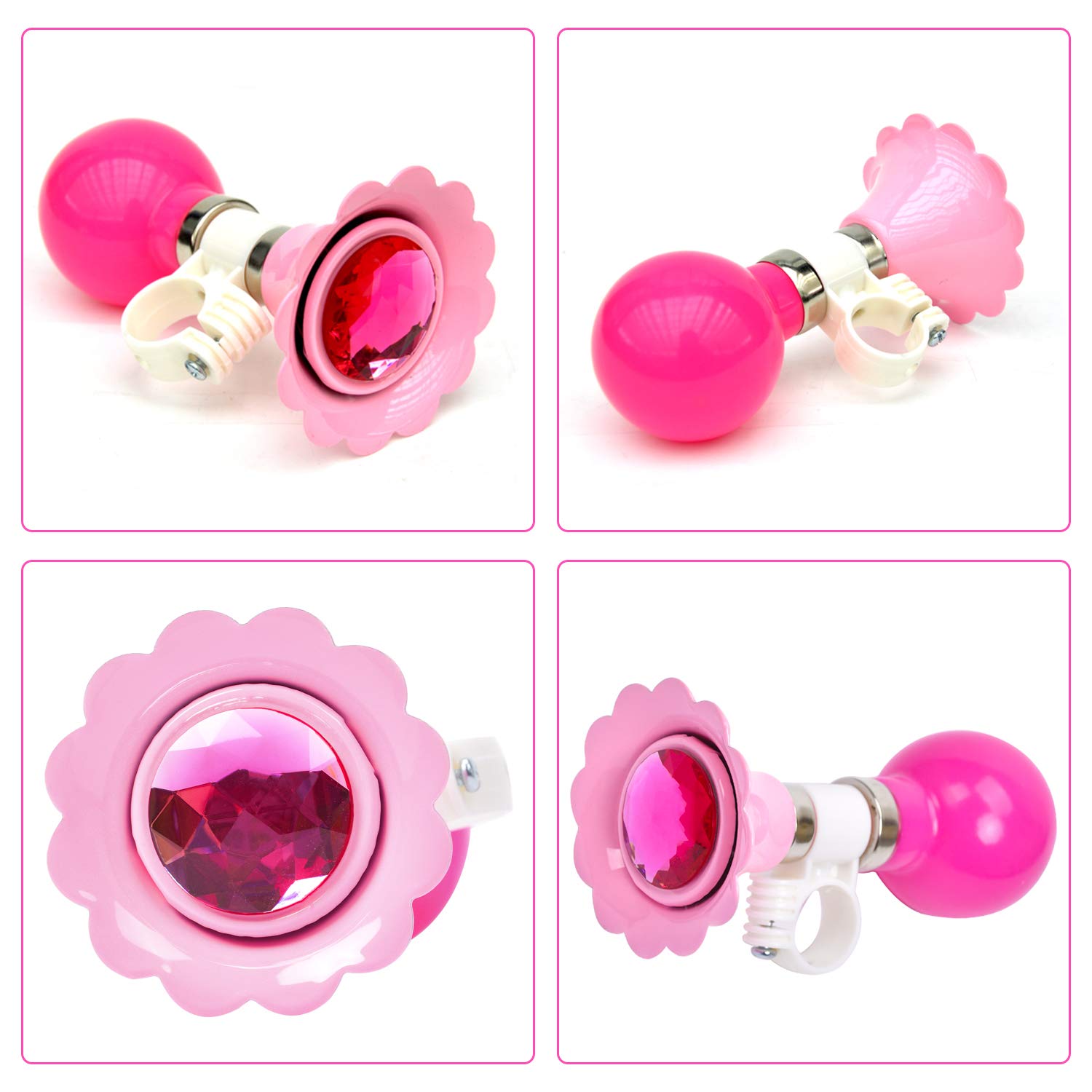 2 Pack Kids Bike Horn & Handle Streamers - Fun Bicycle Bell Accessories for Boys & Girls (Pink) | Safe Cycling Toys for Children's Bikes | Perfect for Birthday Gifts & Outdoor Play