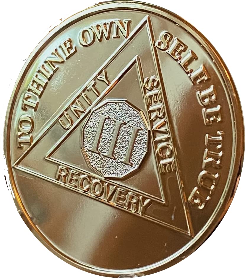 3 Year AA Medallion Sobriety Chip - 22K Gold Plated Recovery Token for AA Meetings, Sobriety Milestones & Inspirational Gifts