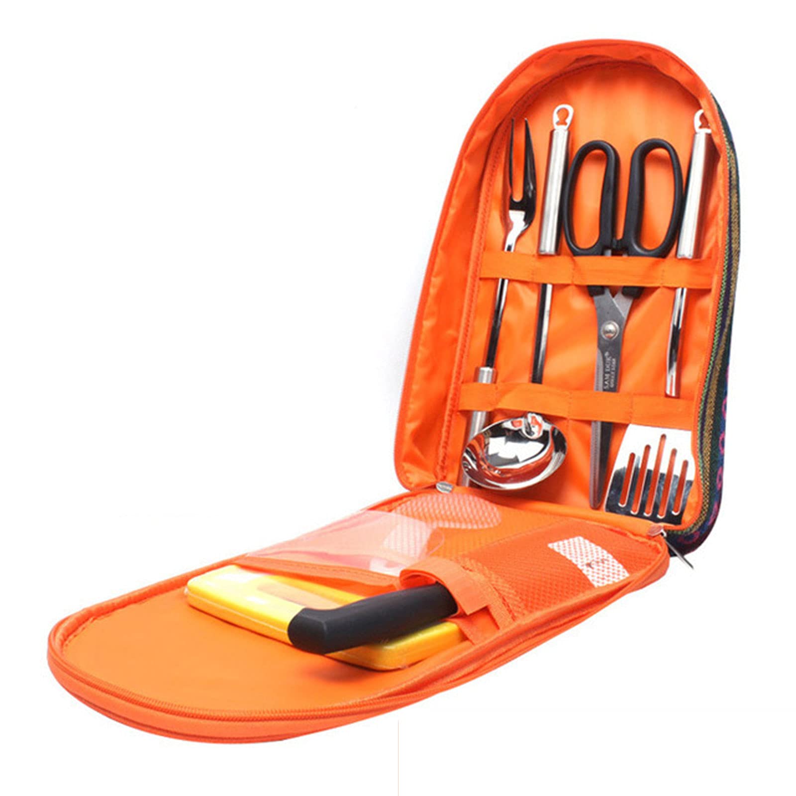 YANMAN Portable Folding Kitchen Utensil Set - Self-Driving Travel Tableware with Cutting Board & Knives for Camping, Picnic, Car Trips & Outdoor Adventures (Orange)
