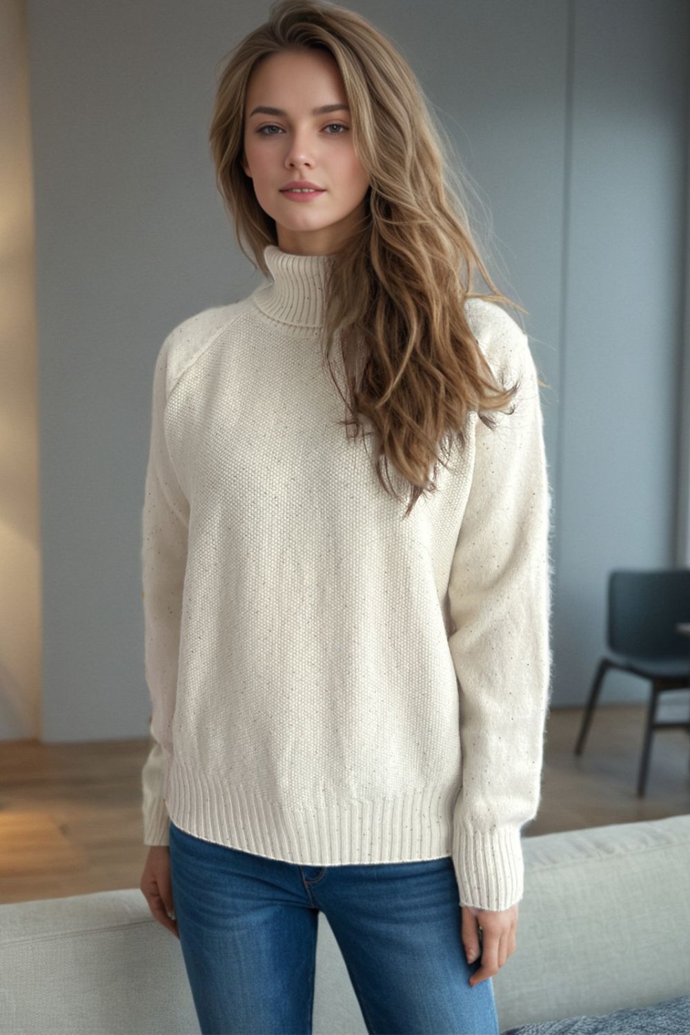 Women's Ribbed Turtleneck Raglan Sleeve Sweater - Soft Knit Pullover for Fall & Winter - Perfect for Office Wear, Date Nights and Casual Outfits