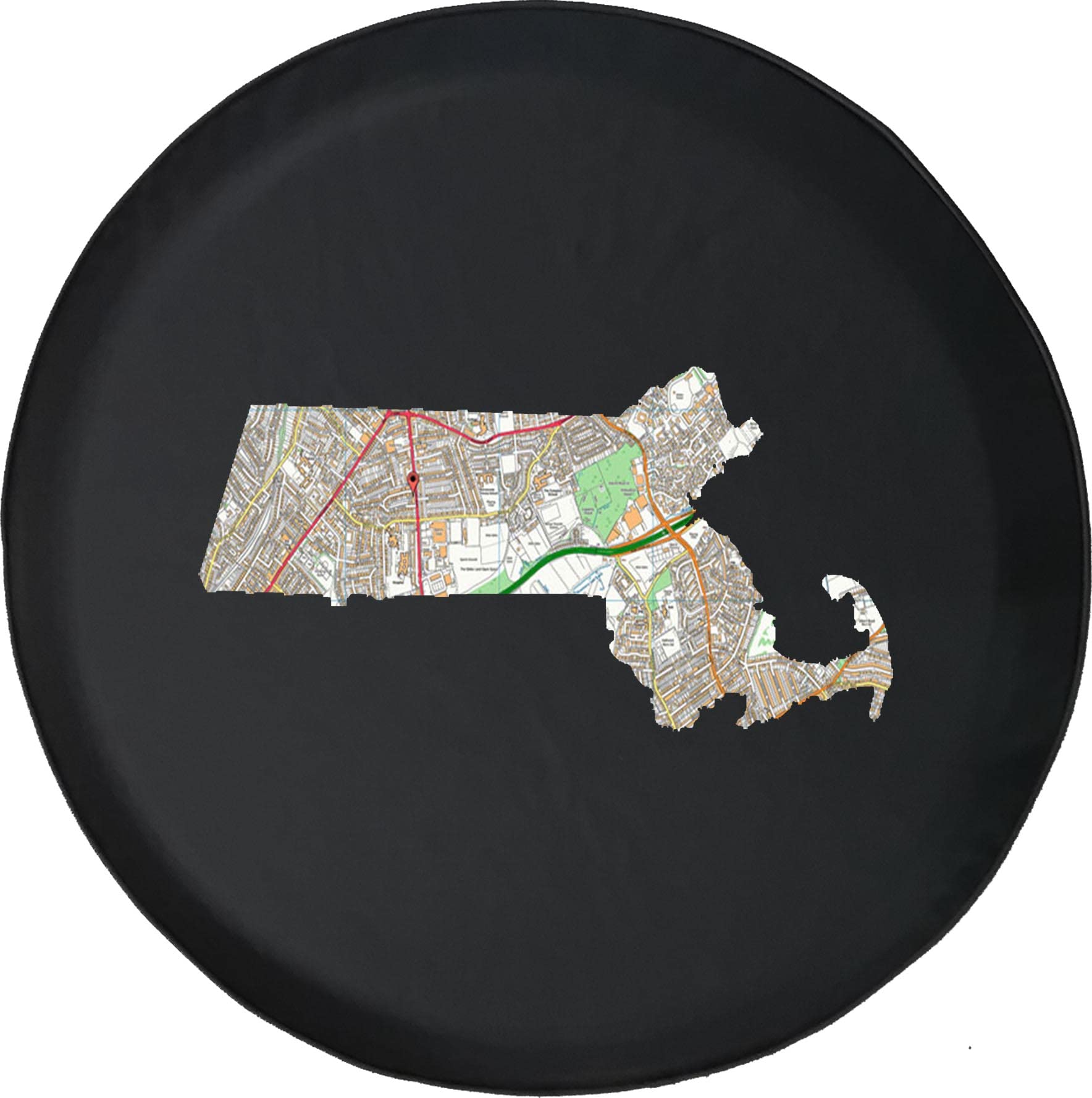 30 Inch Black Spare Tire Cover with Massachusetts Streets Travel Map - Durable & Weatherproof for SUVs, Trucks & RVs (Perfect for Road Trips & Outdoor Adventures)