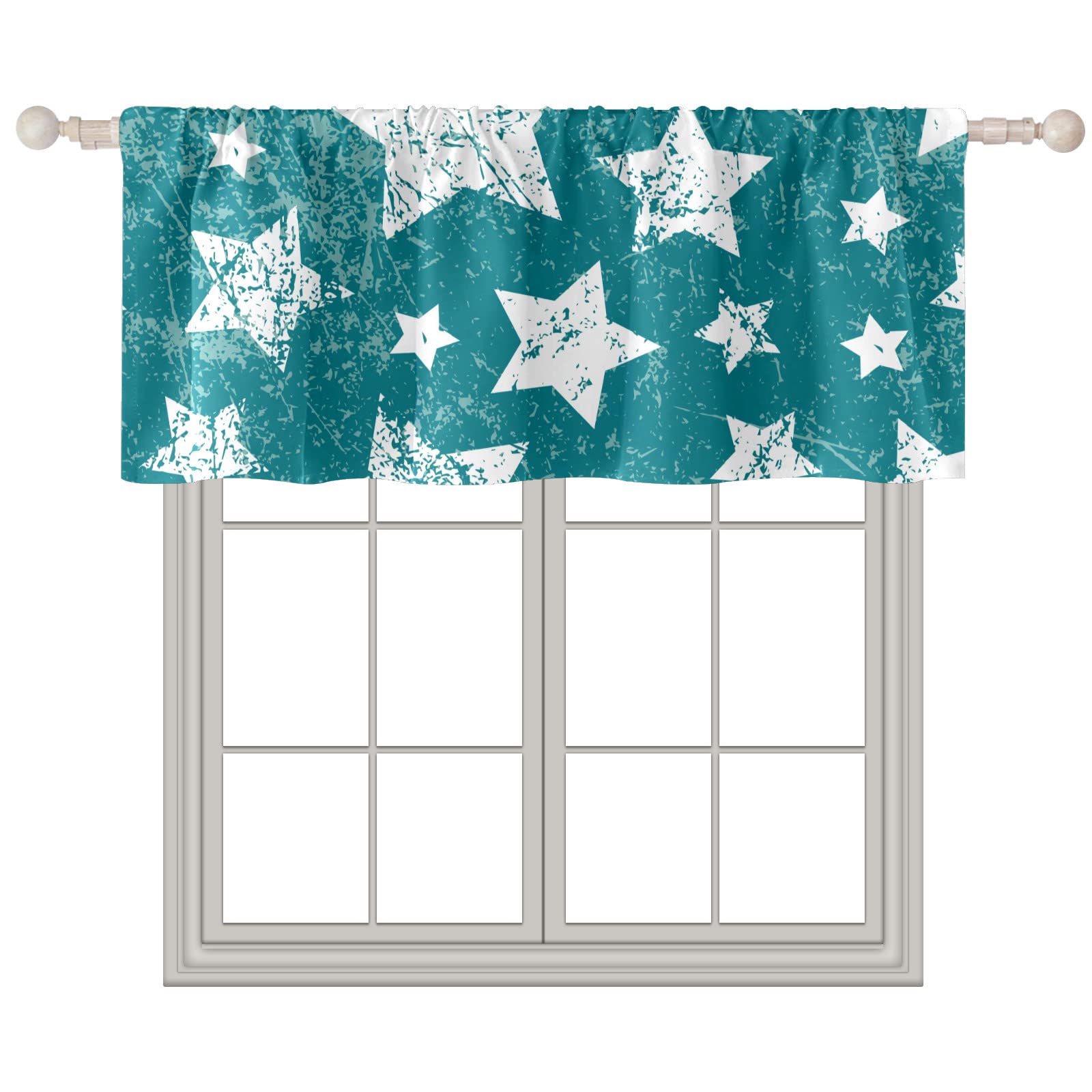 18x52 Inch Rod Pocket Window Valance - Retro Green Pentagram Design for Living Room, Bedroom & Kitchen | Short Curtain Toppers for Windows, Home Decor & Interior Styling