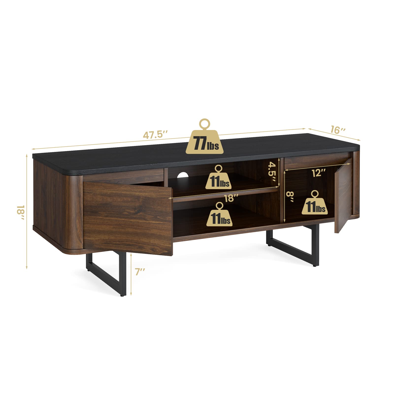 Tangkula 55 Inch TV Stand with Metal Base & 2-Door Storage - Wooden Media Console with Adjustable Shelf & Cable Management - Entertainment Center for Living Room, Bedroom - Brown (Perfect for Home Theater Setup & Living Room Organization)