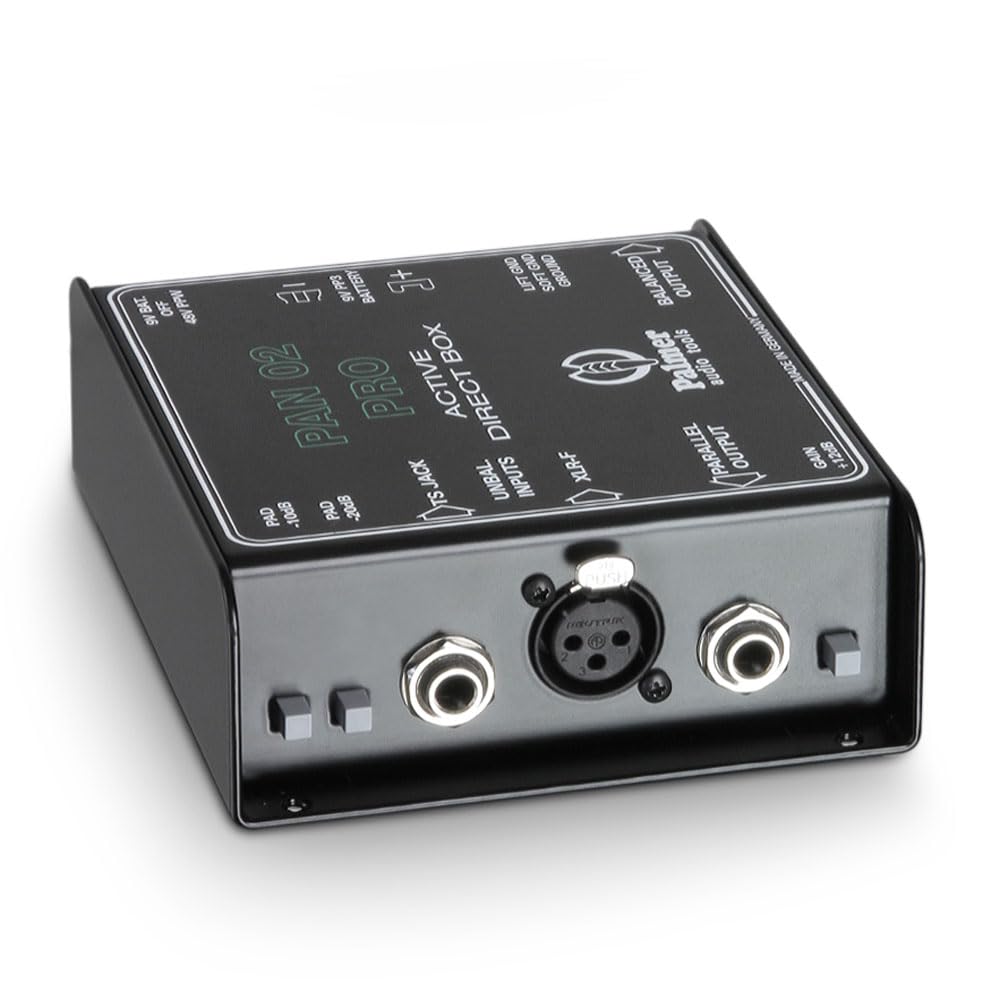 Palmer PAN02PRO Active DI Box - Professional Direct Box for Guitar, Bass & Keyboards - High-Quality Audio Interface for Live Performances & Studio Recording (Black)