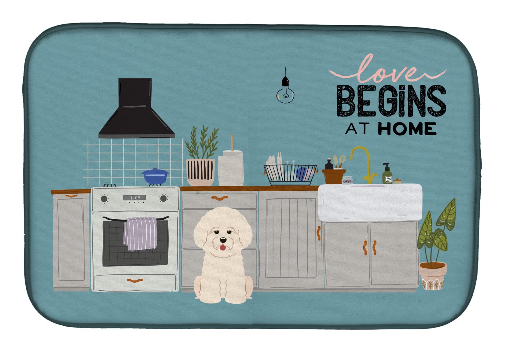 Bichon Frise Dish Drying Mat - Absorbent Kitchen Counter Pad 14x21