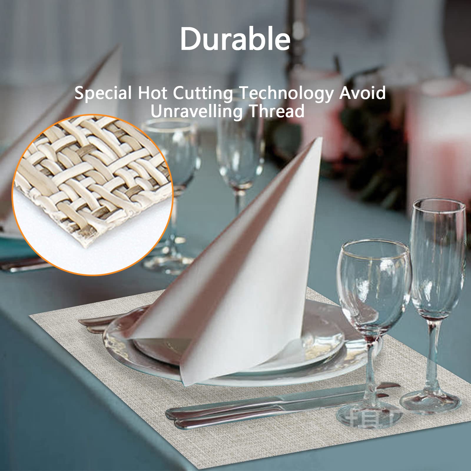 4-Pack Woven Vinyl Placemats - Waterproof & Washable for Indoor/Outdoor Use - Beige & White Table Mats for Dining, Picnics, and Parties