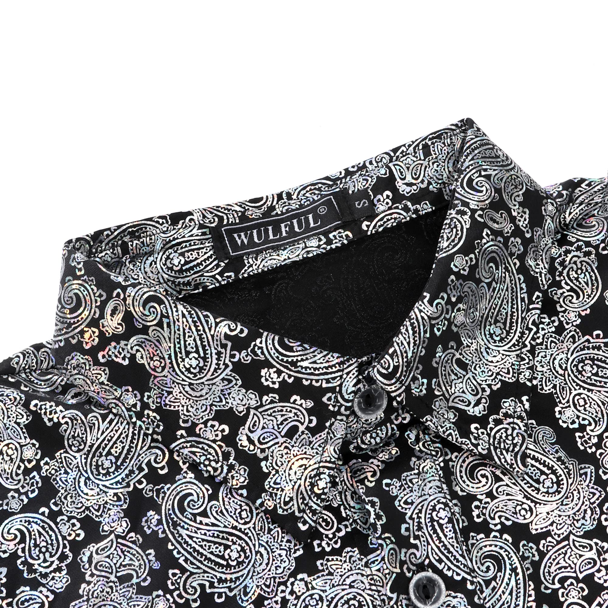 WULFUL Men's Disco Shirt with Sequins - 70s Style Short Sleeve Button Down Party Shirt for Costume, Nightclub, and Themed Events