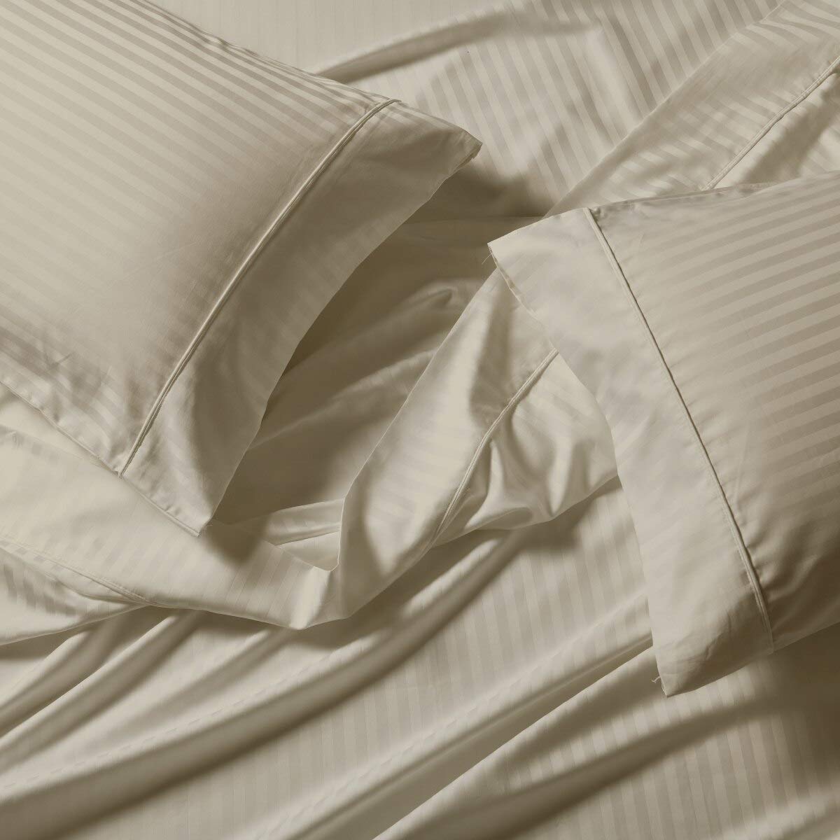 Royal Tradition Damask Stripes 650-Thread-Count Cotton-Blend 5-Piece Split-King Sheets Set for Adjustable Beds - Soft Luxury Bedding for Comfortable Sleep - Perfect for Master Bedrooms, Guest Rooms & Hotels (Beige)